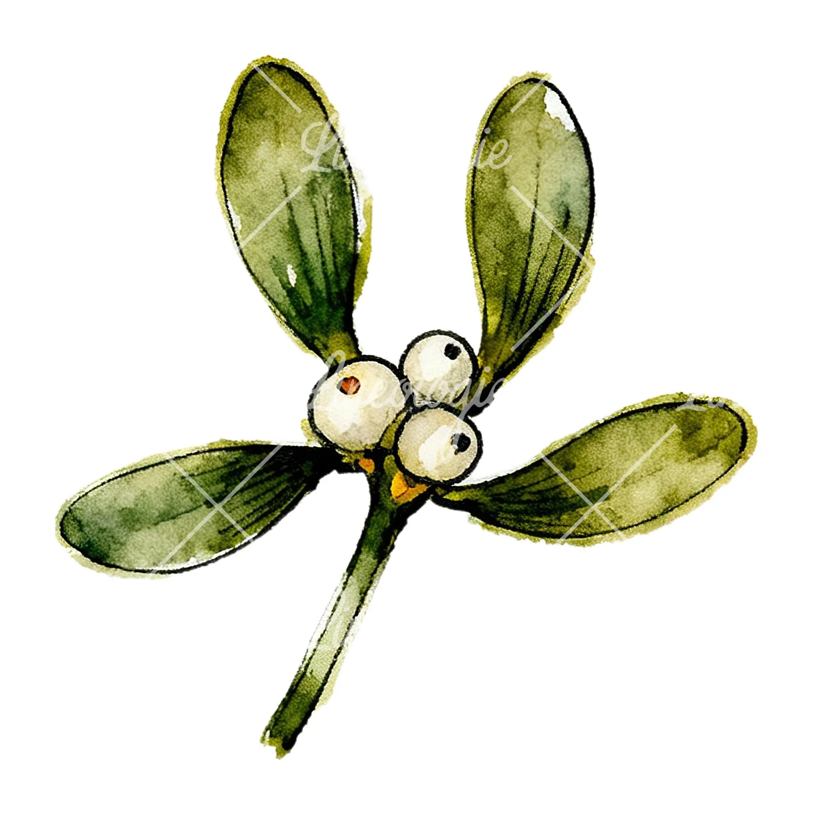Watercolor mistletoe with pine needle clipart 2 of 12 on a white background (JPG)