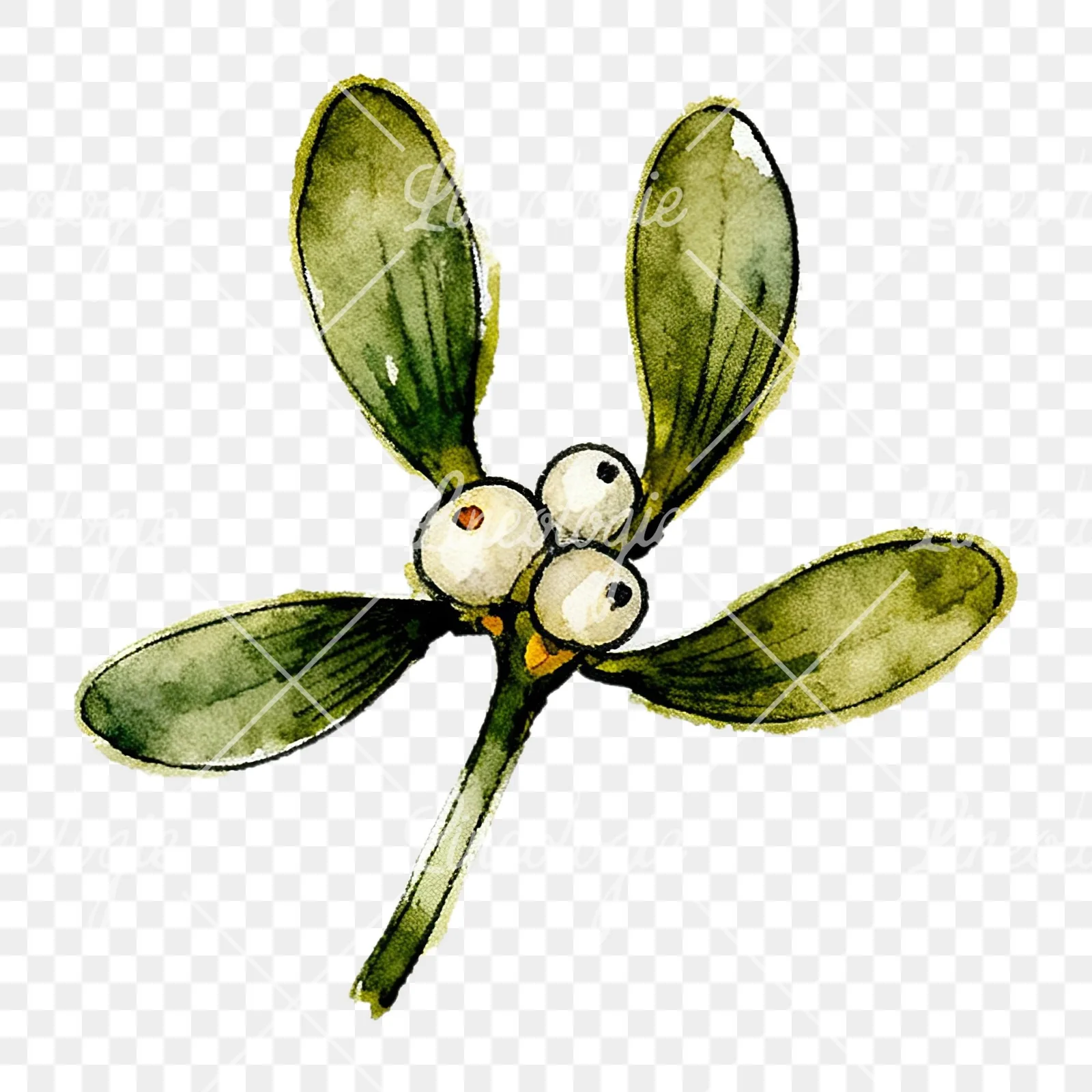 Watercolor mistletoe with pine needle clipart 2 of 12 on a transparent background (PNG)
