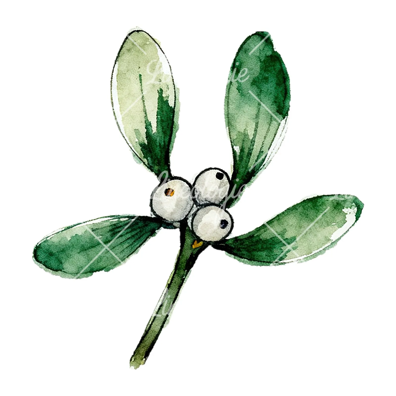 Watercolor mistletoe with pine needle clipart 5 of 12 on a white background (JPG)