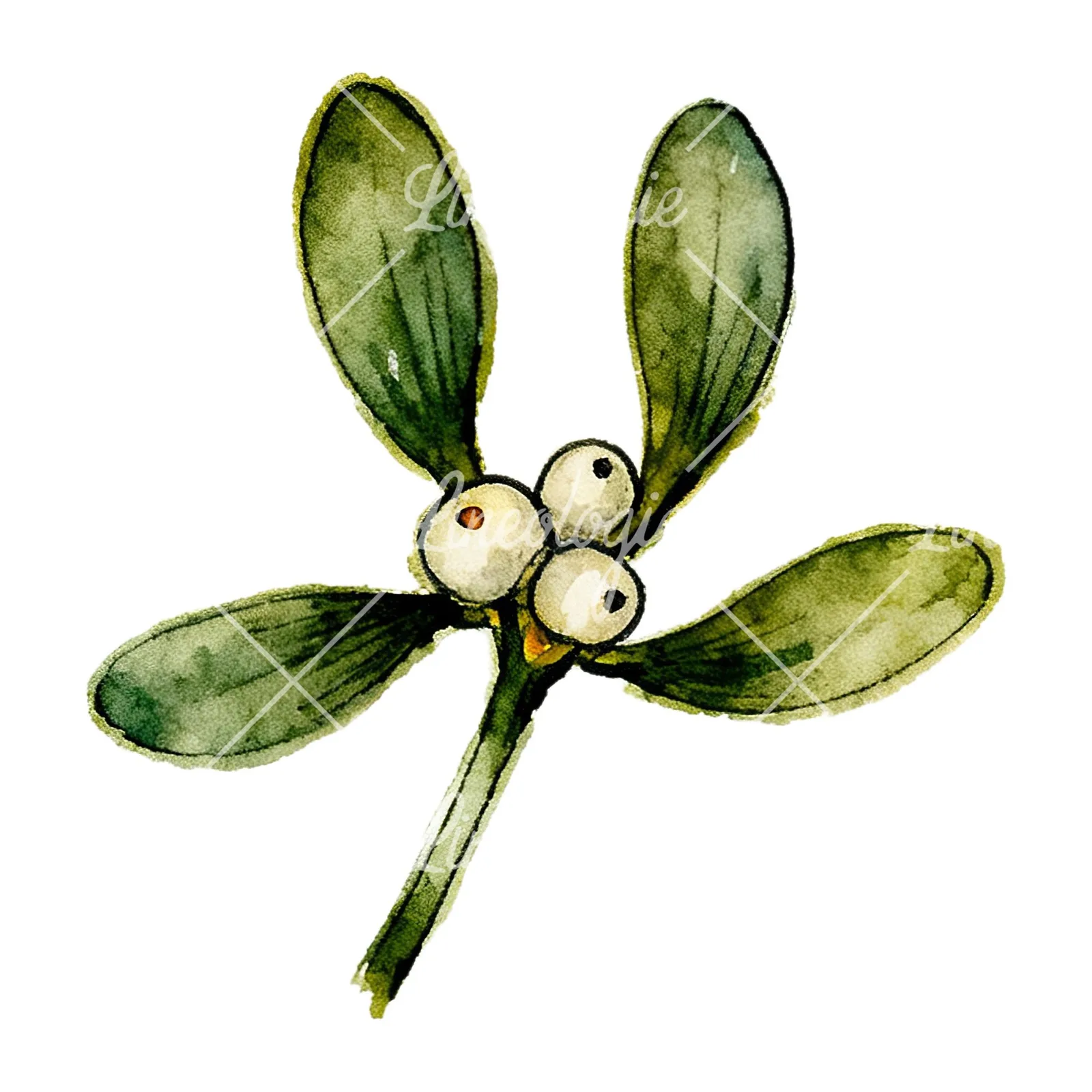 Watercolor mistletoe with pine needle clipart 8 of 12 on a white background (JPG)