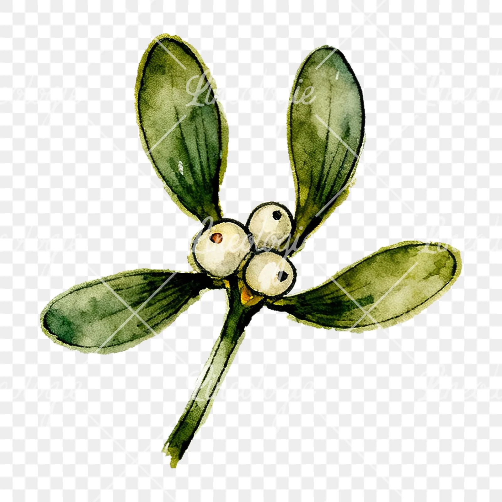 Watercolor mistletoe with pine needle clipart 8 of 12 on a transparent background (PNG)
