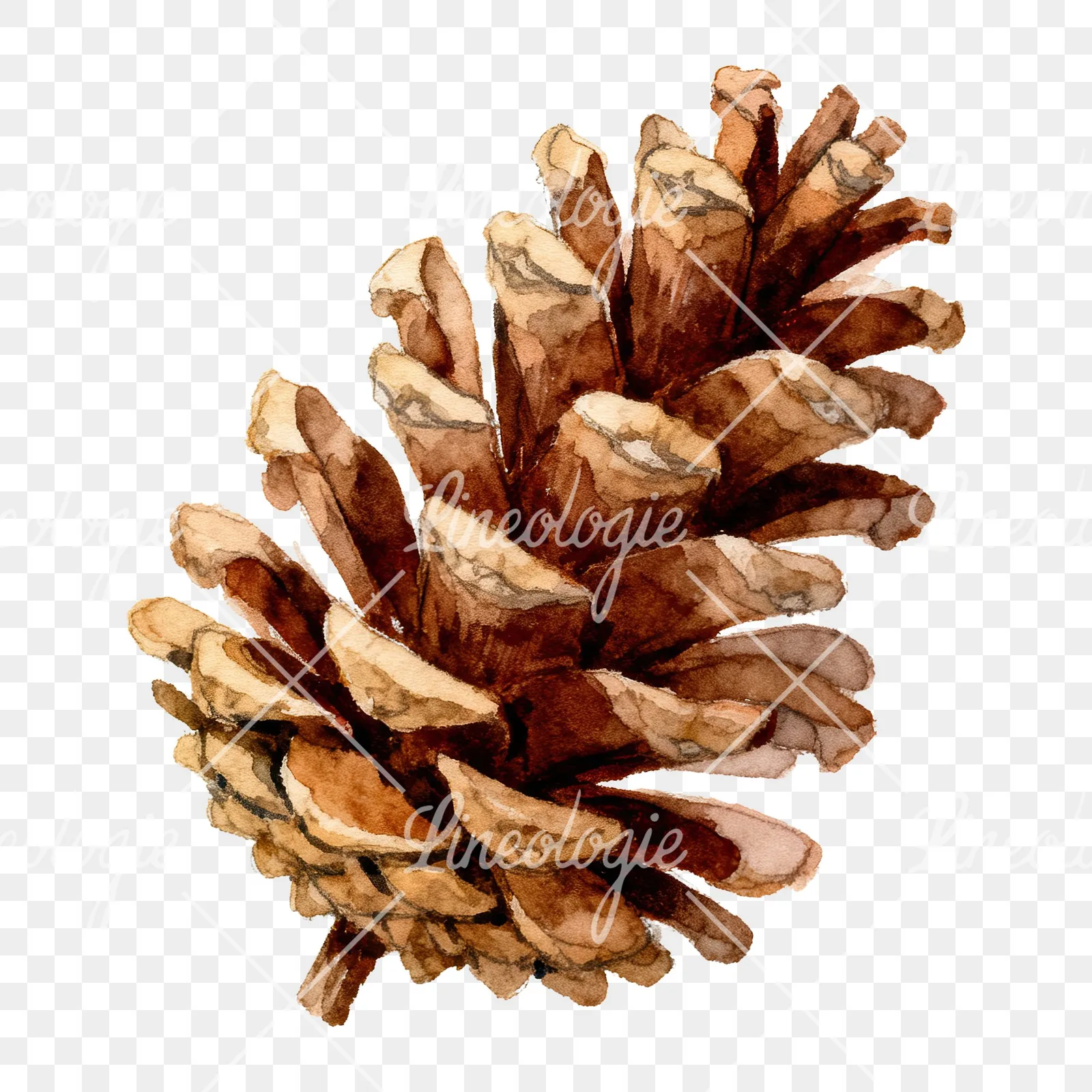 Watercolor golden and brown pinecone clipart 1 of 8 on a transparent background (PNG)