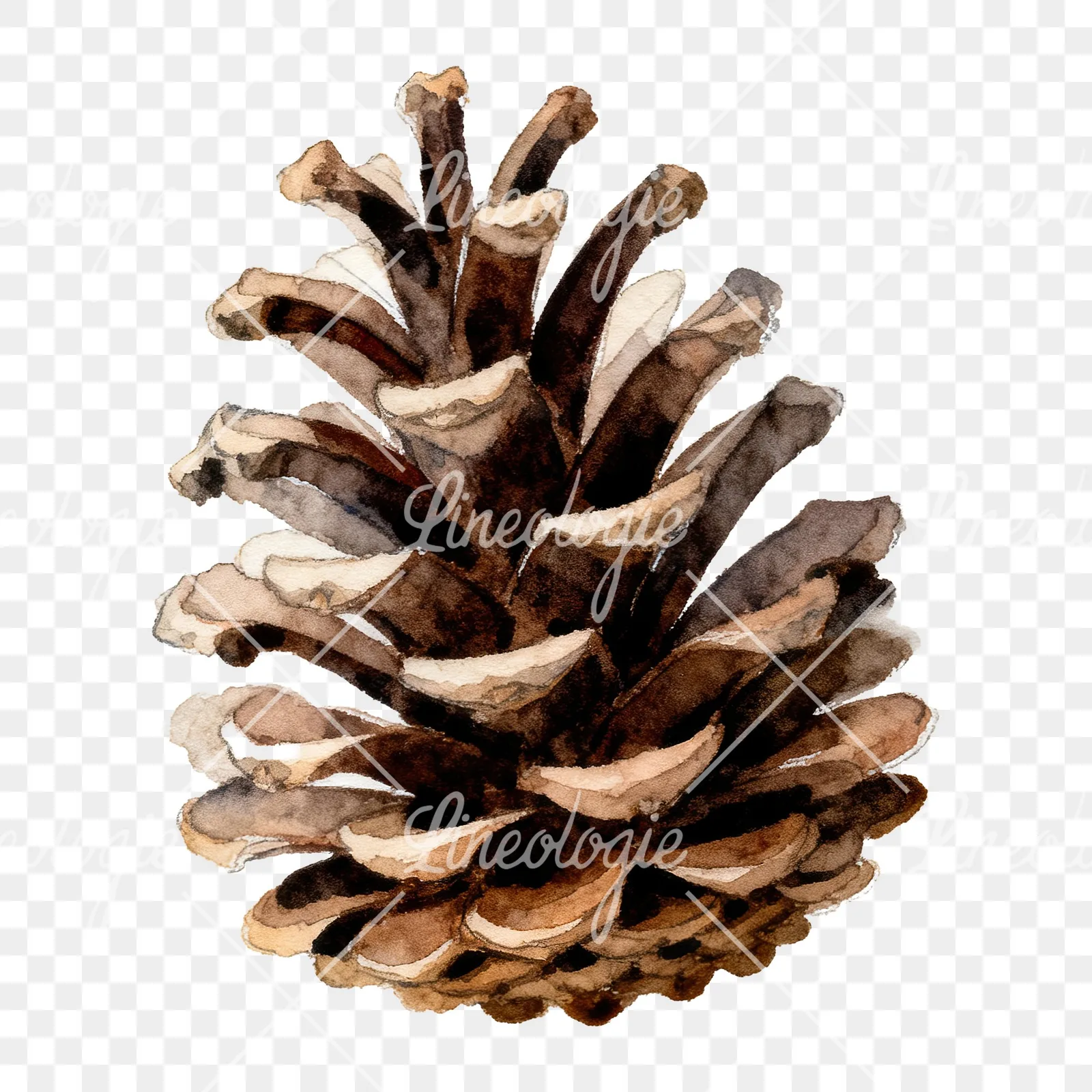 Watercolor golden and brown pinecone clipart 2 of 8 on a transparent background (PNG)