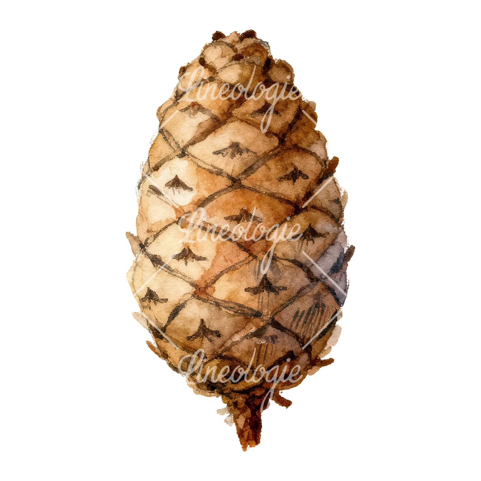 Watercolor golden and brown pinecone clipart 3 of 8 on a white background (JPG)