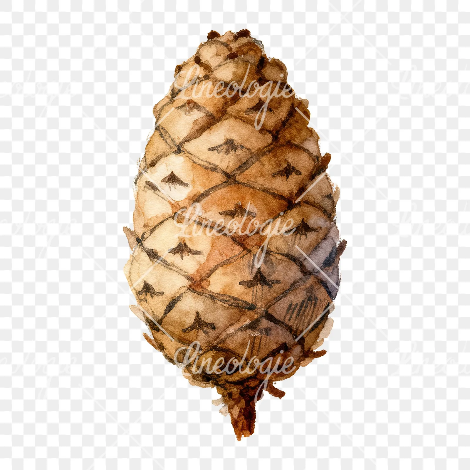 Watercolor golden and brown pinecone clipart 3 of 8 on a transparent background (PNG)