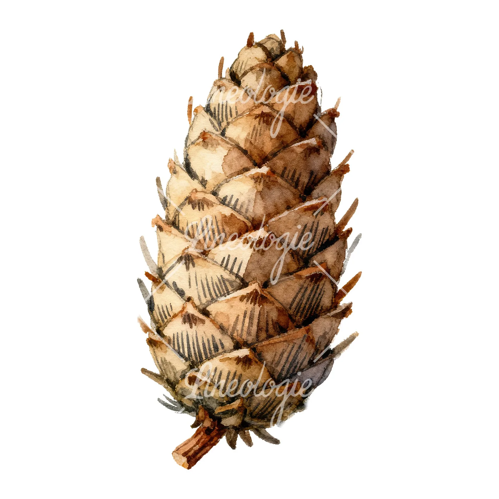 Watercolor golden and brown pinecone clipart 4 of 8 on a white background (JPG)