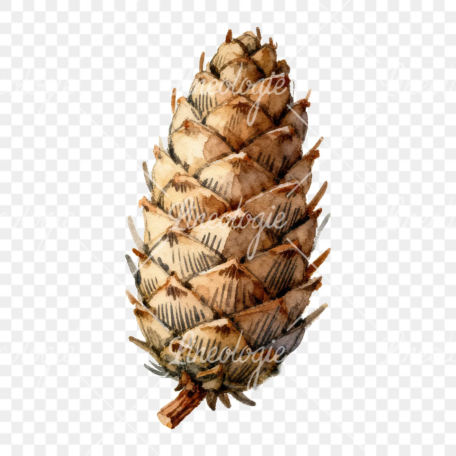Watercolor golden and brown pinecone clipart 4 of 8 on a transparent background (PNG)