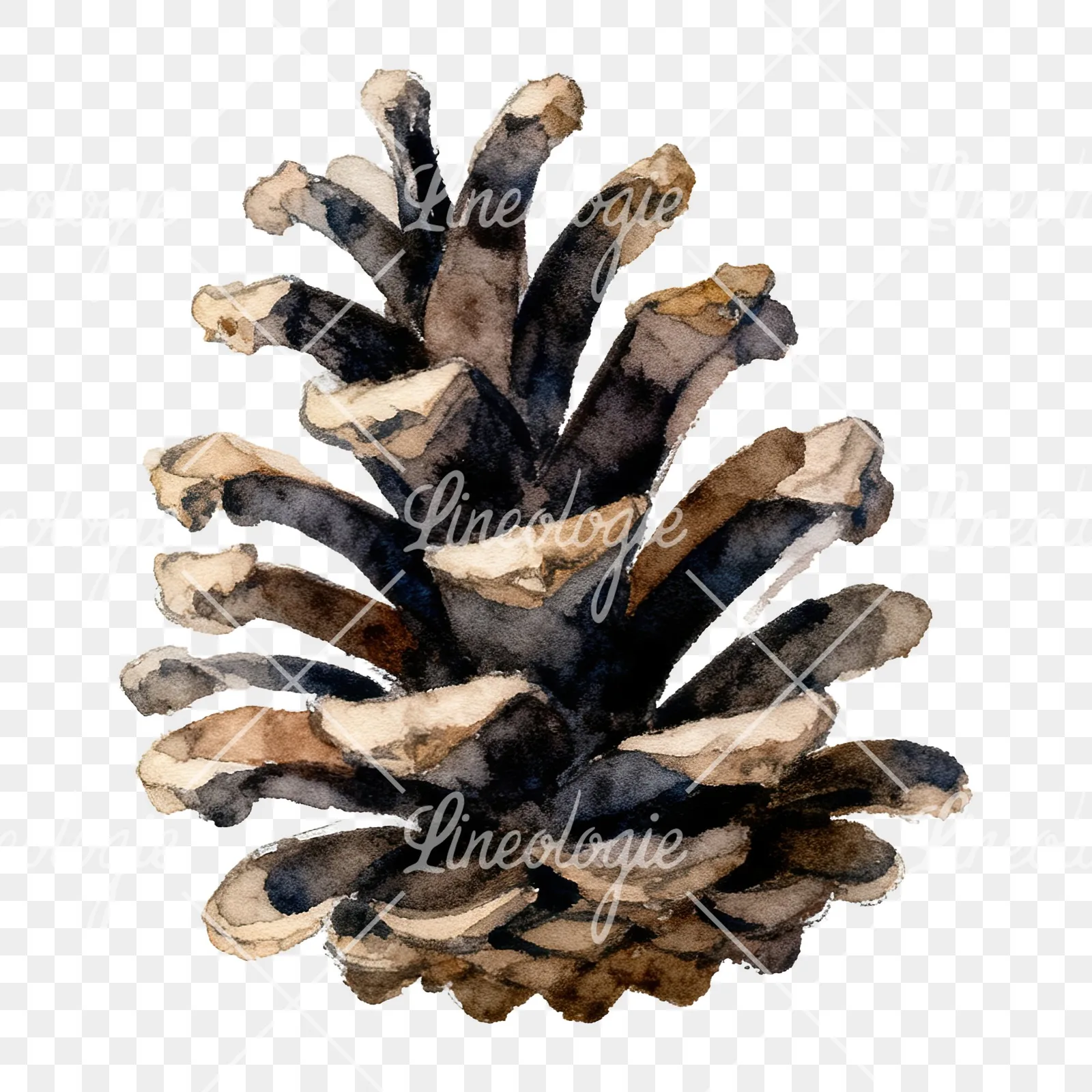Watercolor golden and brown pinecone clipart 6 of 8 on a transparent background (PNG)