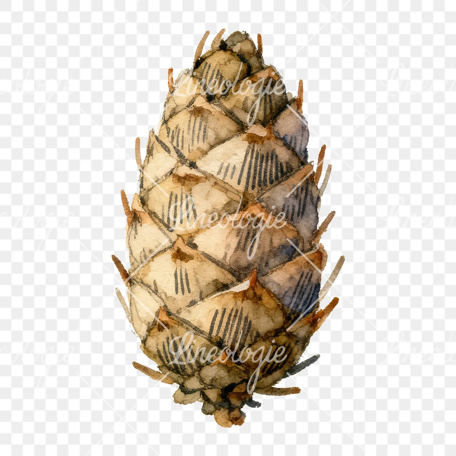 Watercolor golden and brown pinecone clipart 7 of 8 on a transparent background (PNG)