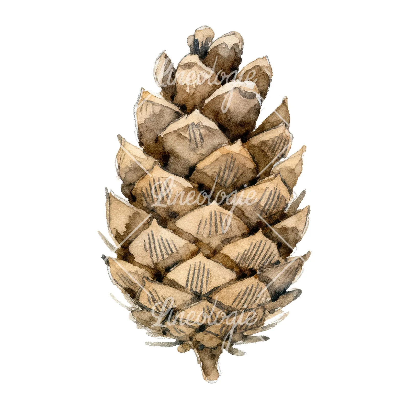 Watercolor brown pine cone clipart 1 of 9 on a white background (JPG)