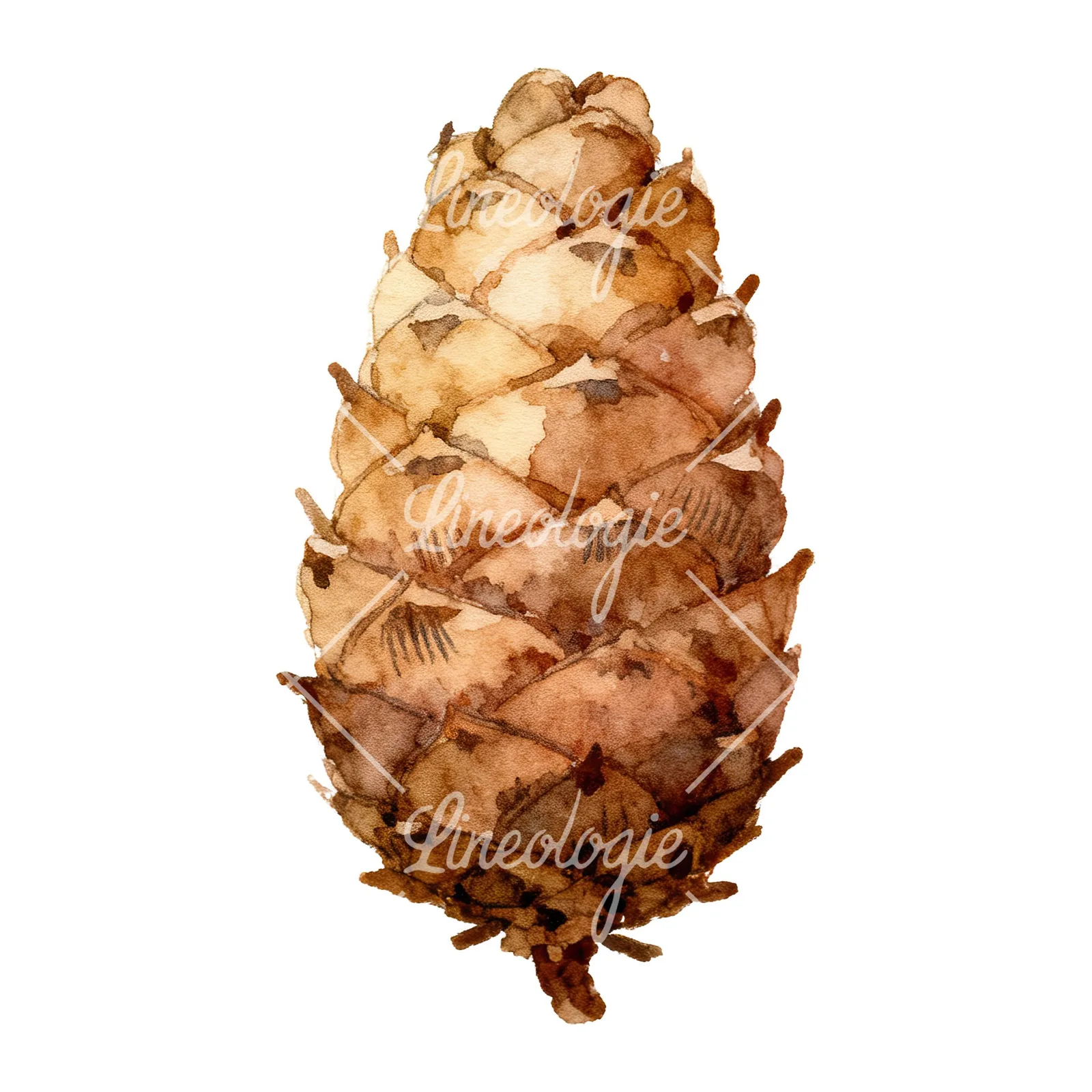 Watercolor brown pine cone clipart 2 of 9 on a white background (JPG)