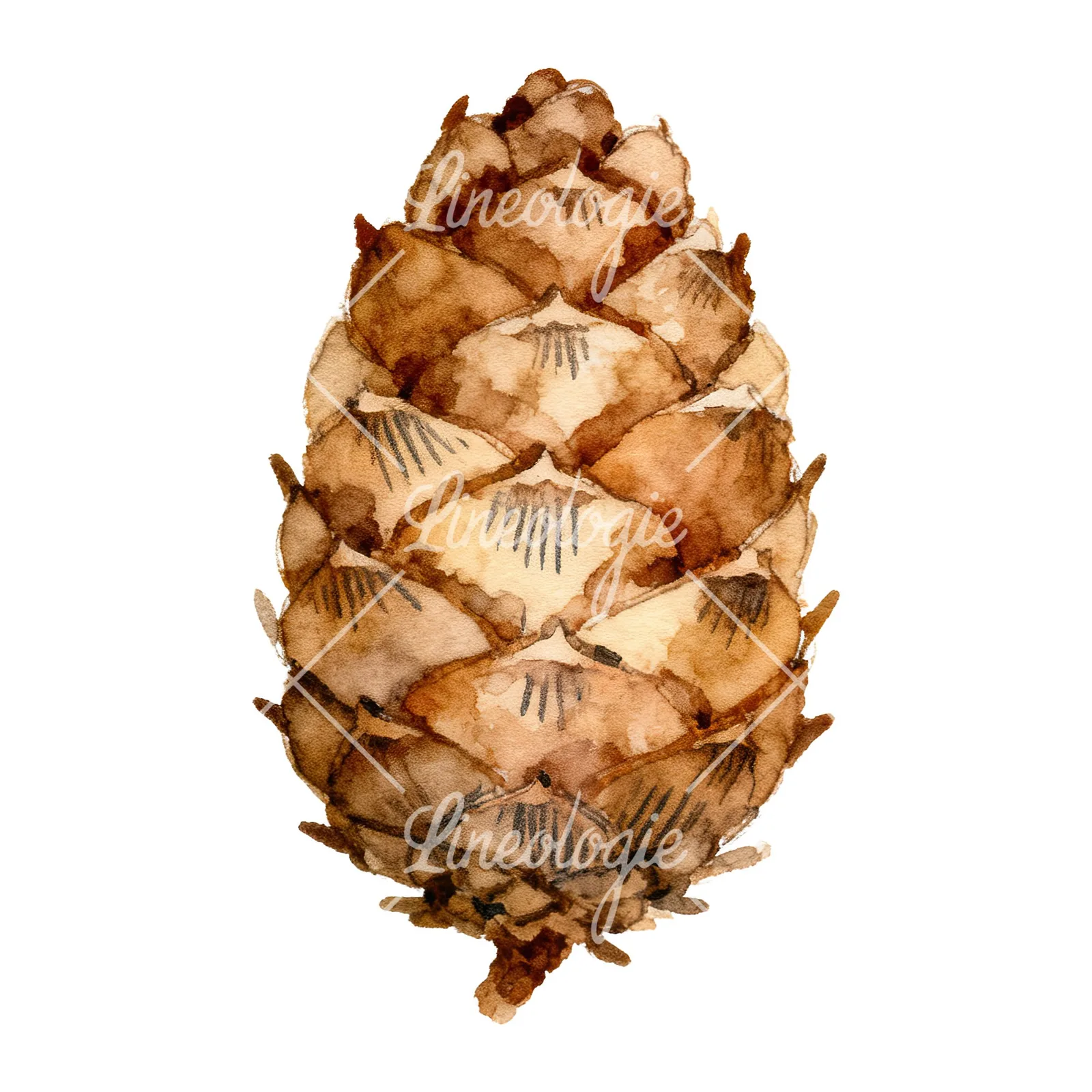Watercolor brown pine cone clipart 5 of 9 on a white background (JPG)