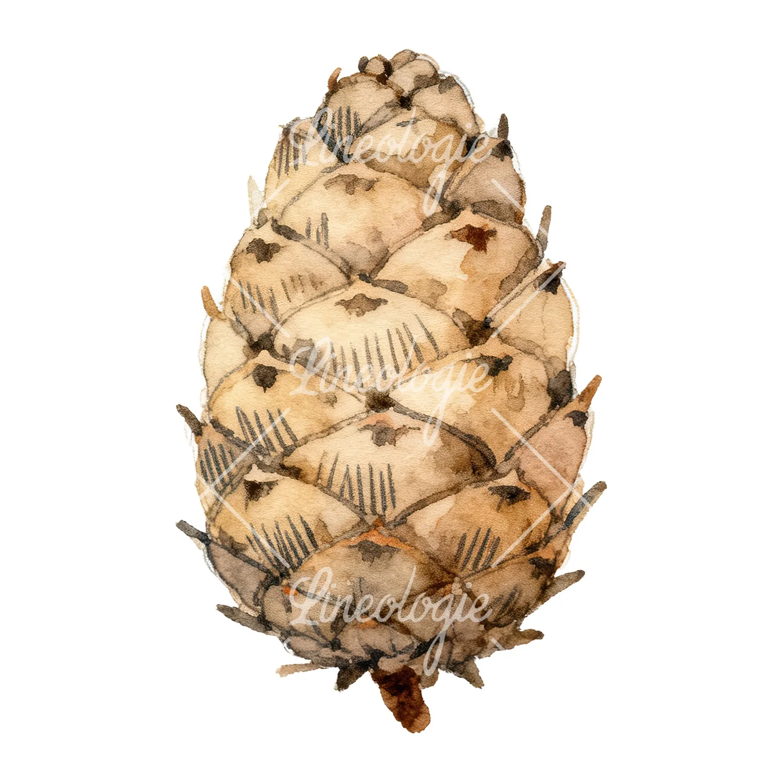 Watercolor brown pine cone clipart 8 of 9 on a white background (JPG)