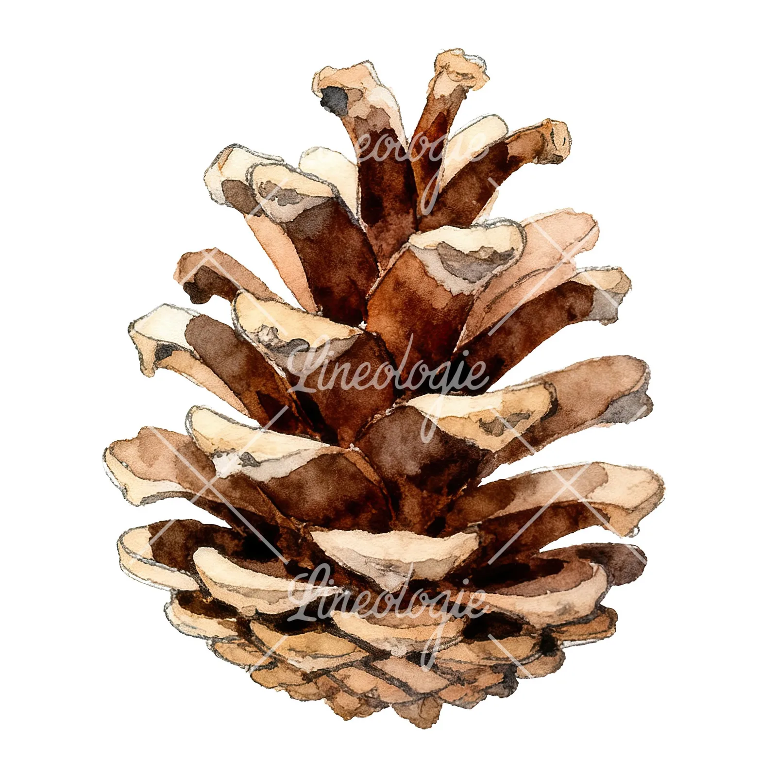 Watercolor brown and tan pinecone clipart 1 of 9 on a white background (JPG)