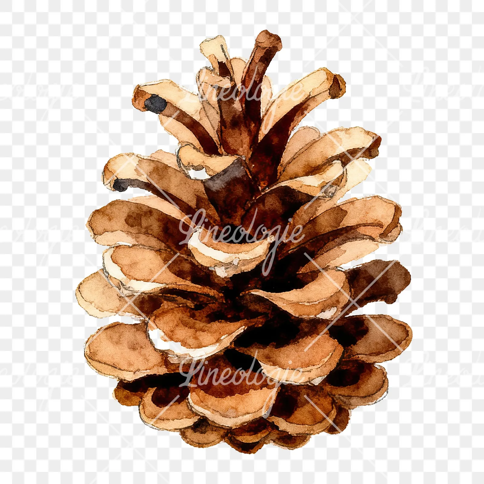 Watercolor brown and tan pinecone clipart 3 of 9 on a transparent background (PNG)