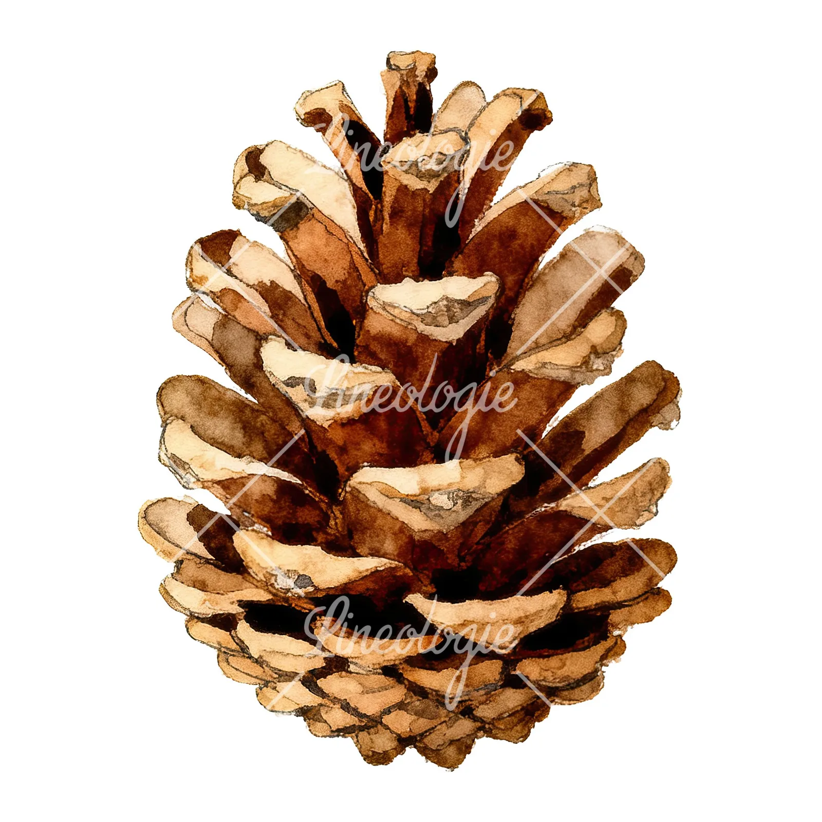 Watercolor brown and tan pinecone clipart 4 of 9 on a white background (JPG)