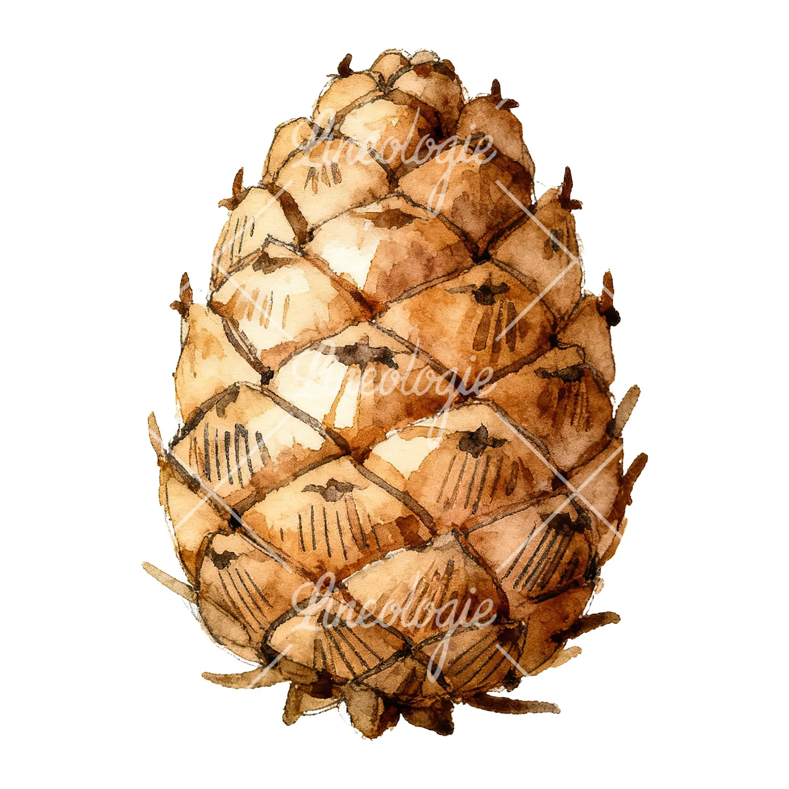 Watercolor brown and tan pinecone clipart 5 of 9 on a white background (JPG)