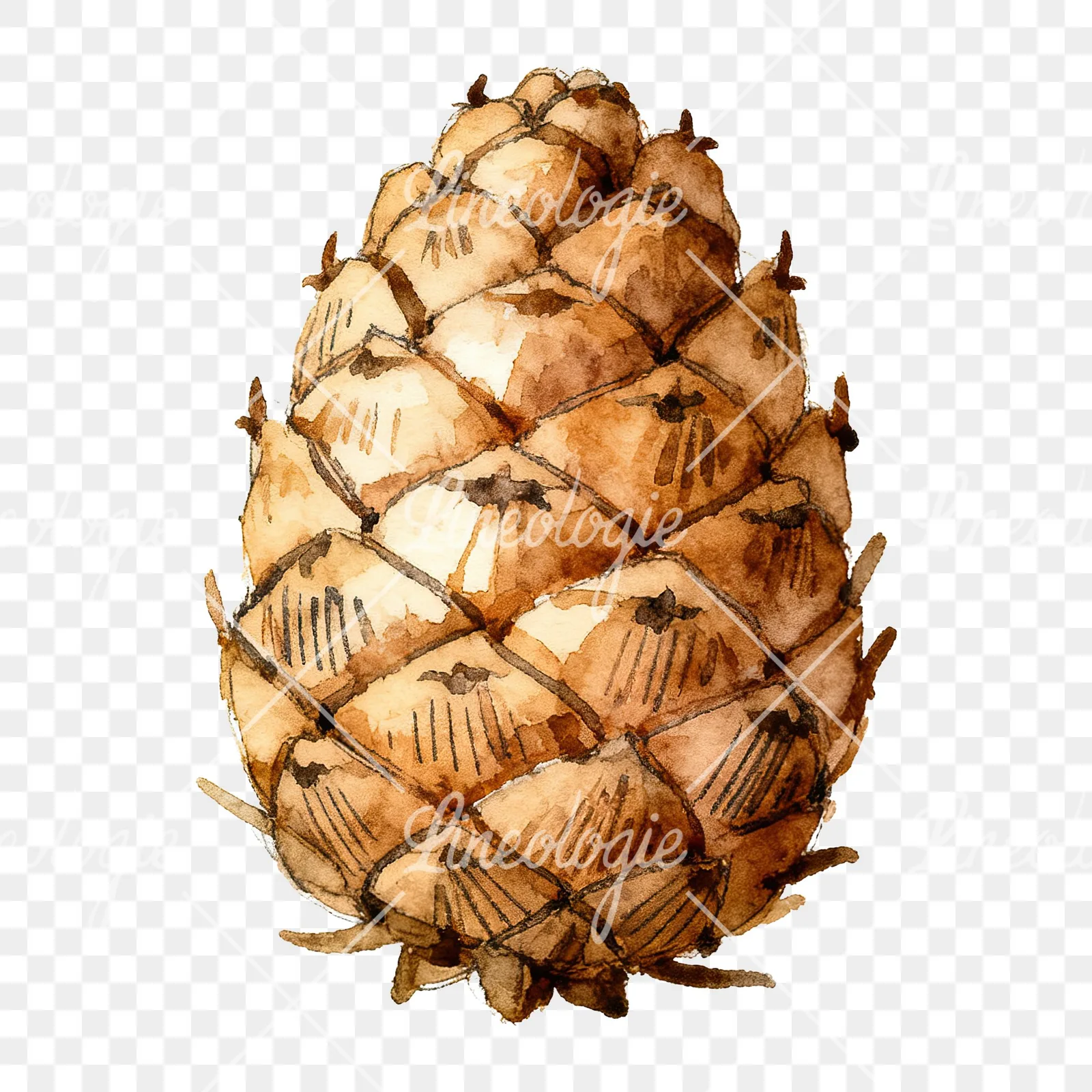 Watercolor brown and tan pinecone clipart 5 of 9 on a transparent background (PNG)