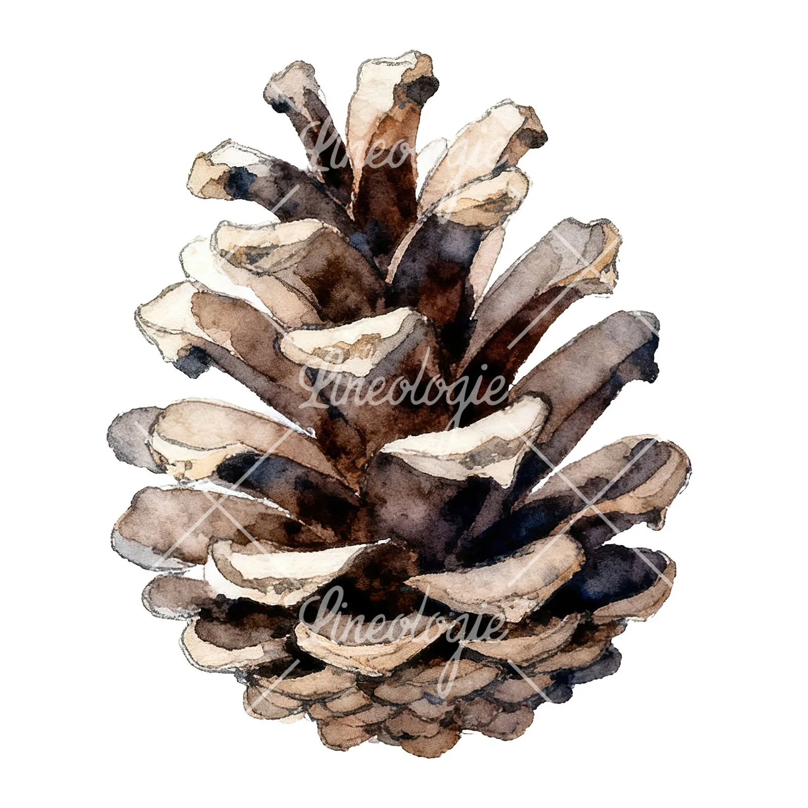 Watercolor brown and tan pinecone clipart 7 of 9 on a white background (JPG)
