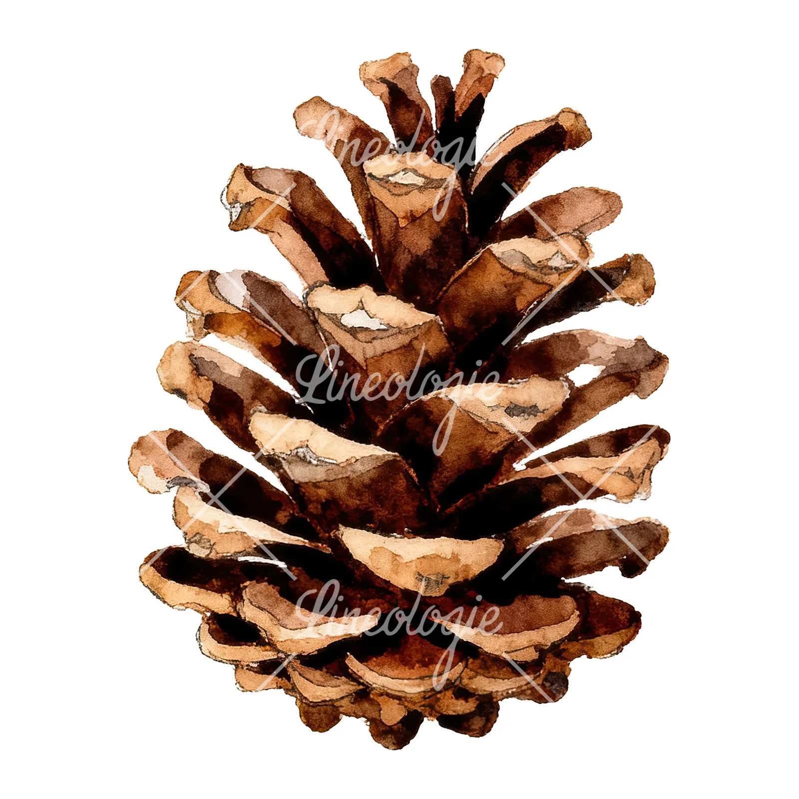 Watercolor brown and tan pinecone clipart 8 of 9 on a white background (JPG)