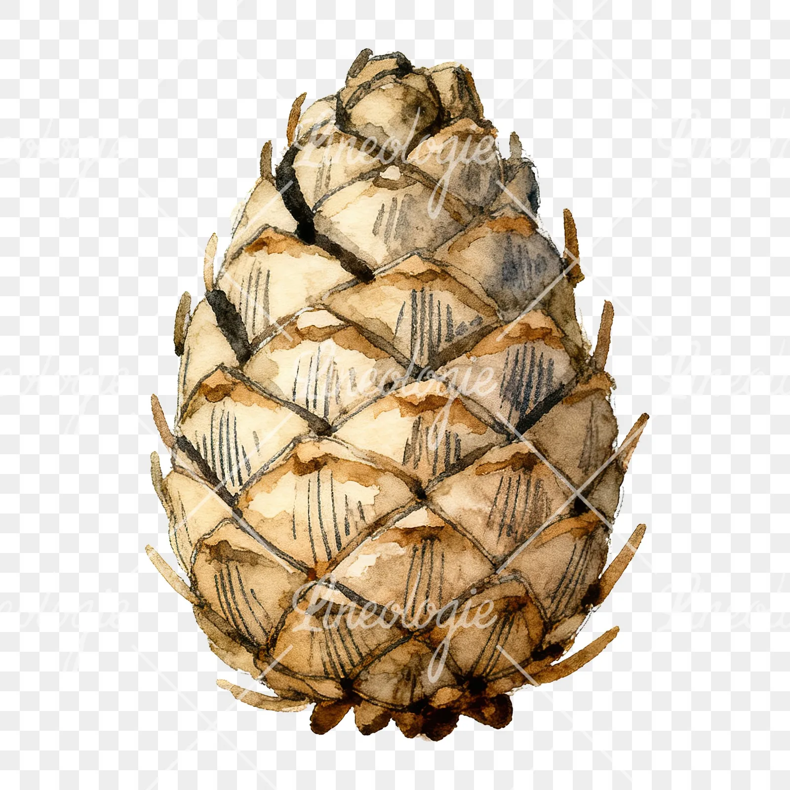 Watercolor brown and tan pinecone clipart 9 of 9 on a transparent background (PNG)