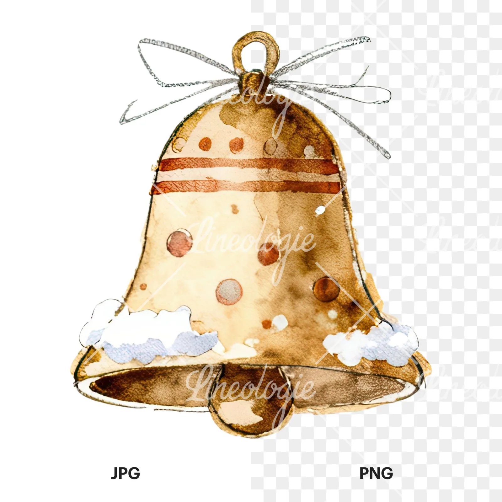 Watercolor bell clipart 9 of 12, as a JPG on white and a transparent PNG