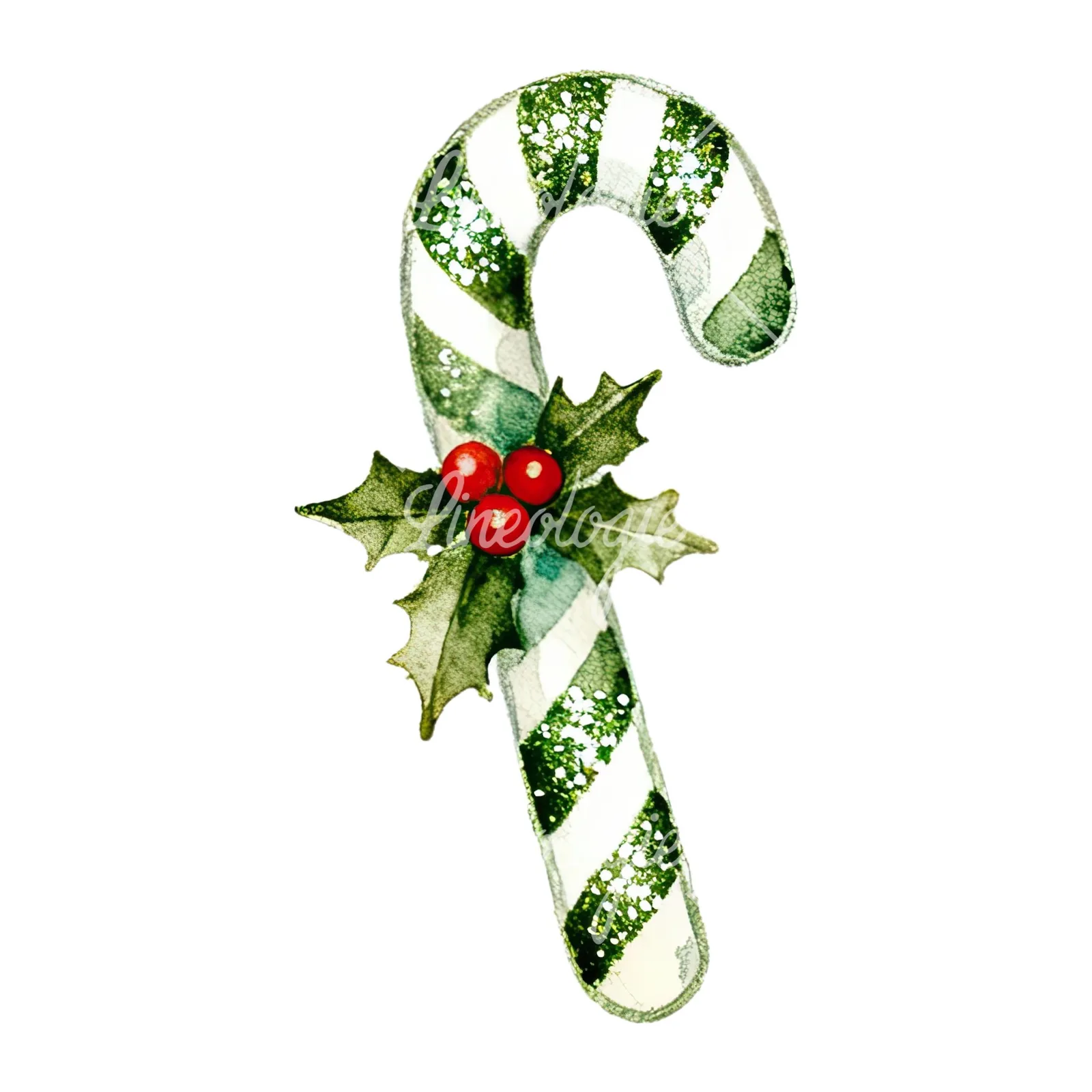 Watercolor candy cane clipart 2 of 12 on a white background (JPG)