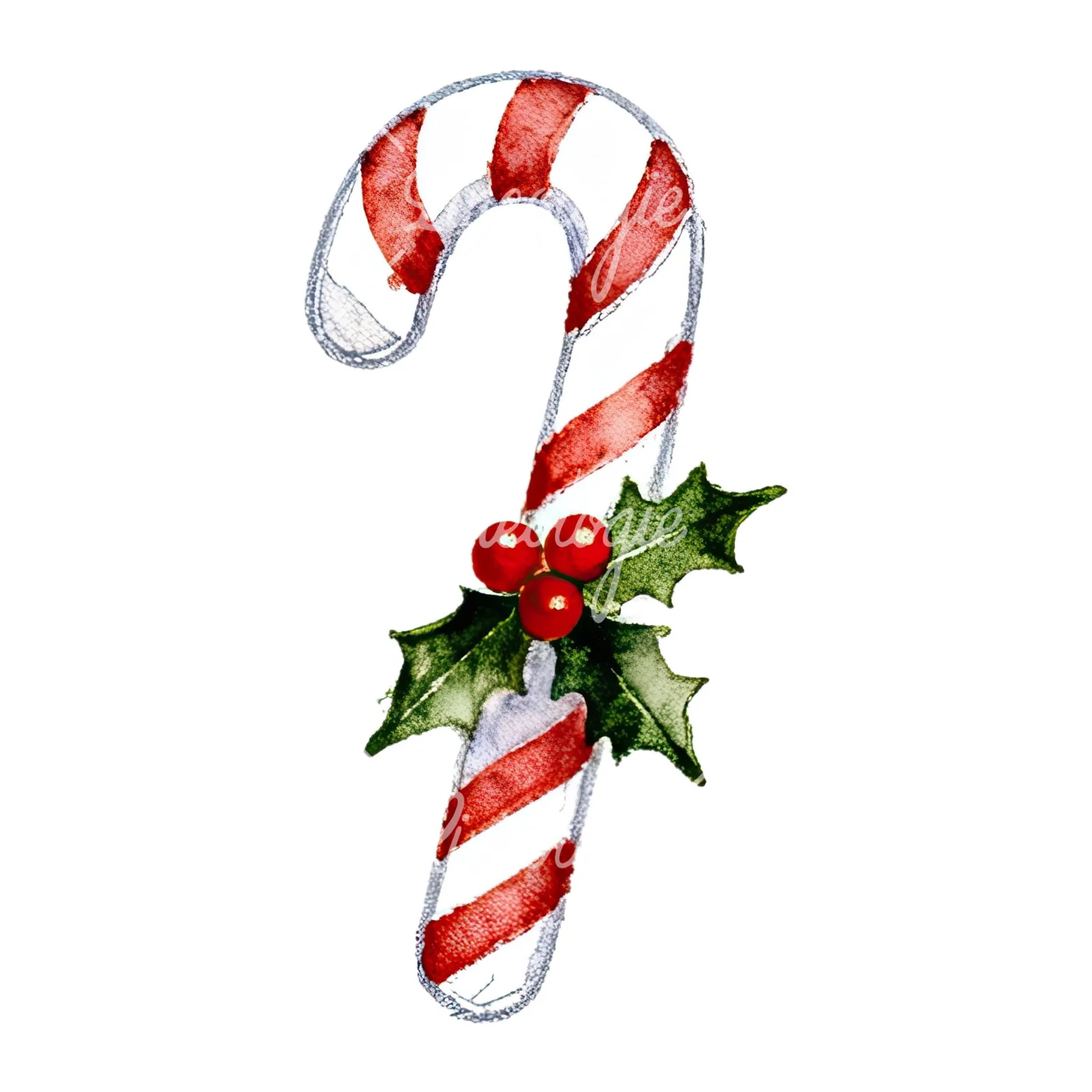 Watercolor candy cane clipart 4 of 12 on a white background (JPG)