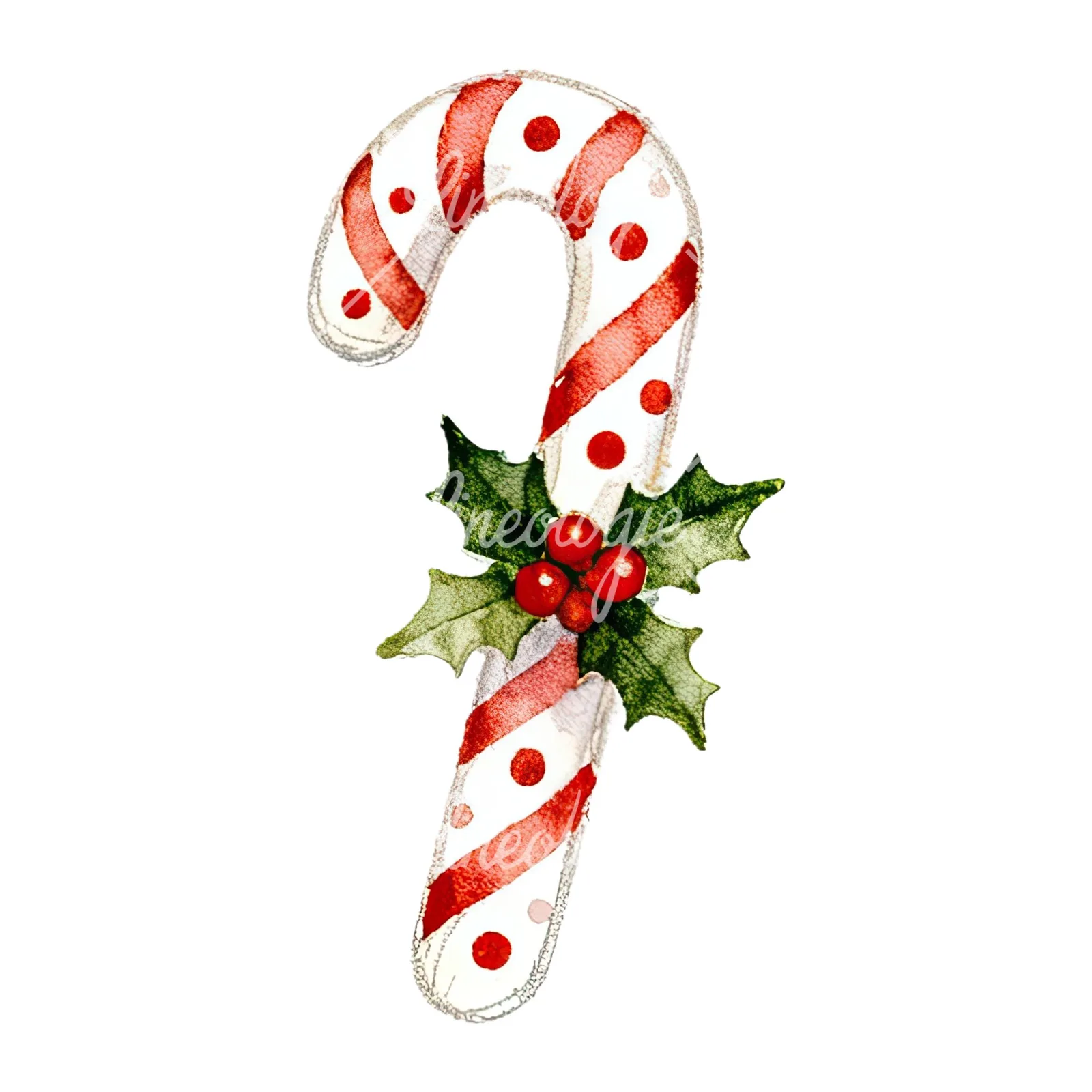 Watercolor candy cane clipart 8 of 12 on a white background (JPG)