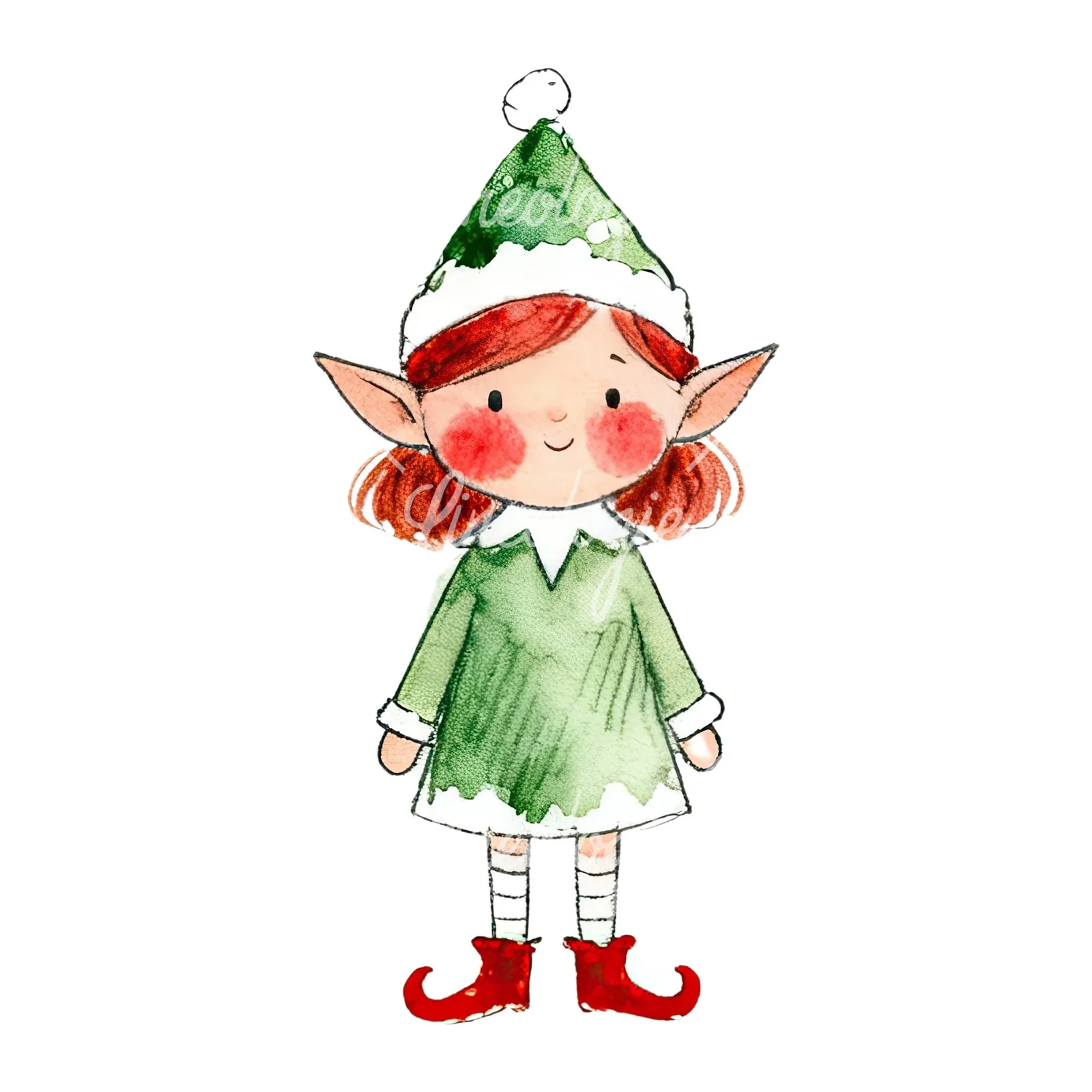Watercolor Christmas children elf clipart 2 of 12 on a white background (JPG)