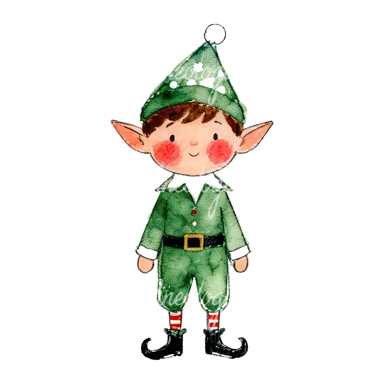 Watercolor Christmas children elf clipart 3 of 12 on a white background (JPG)
