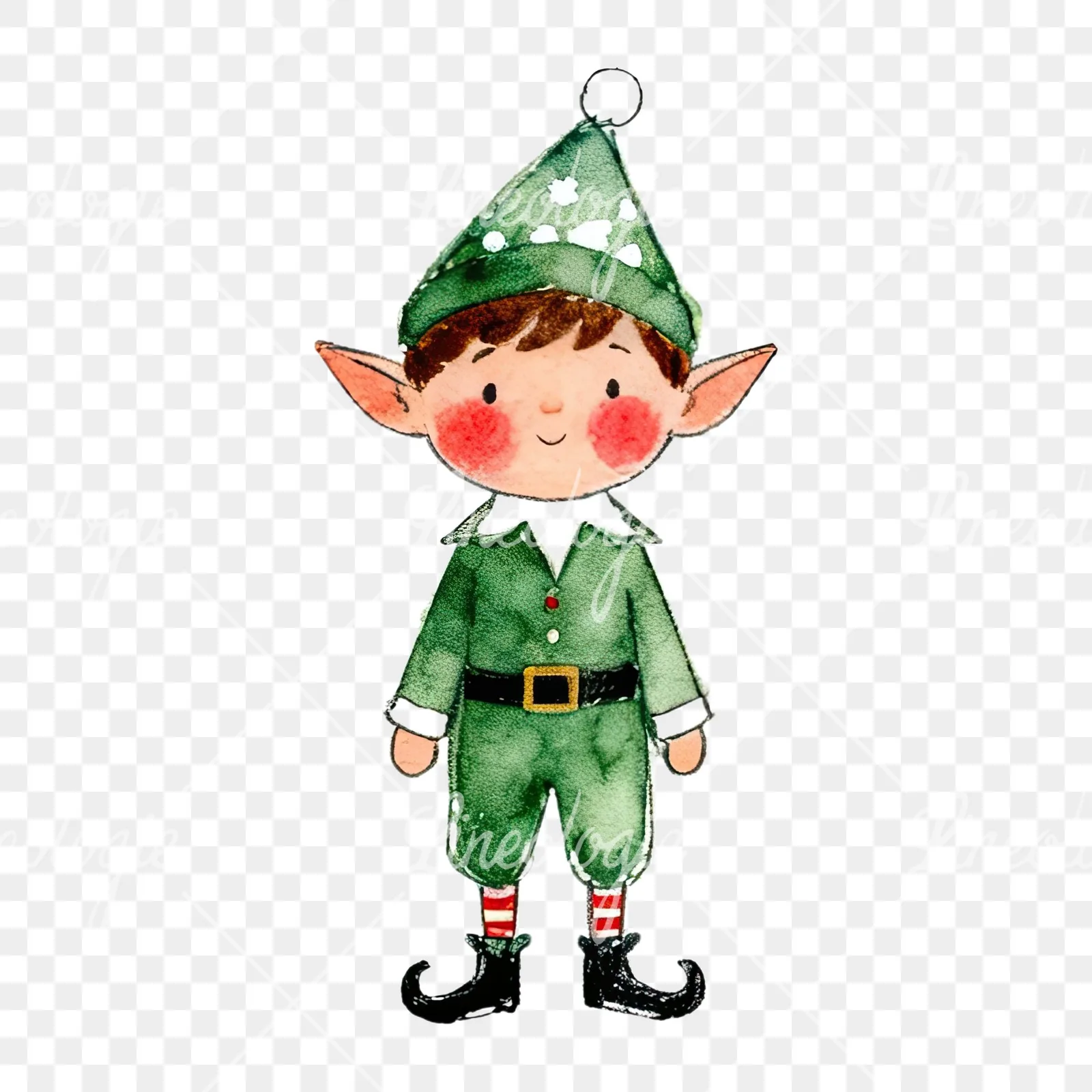 Watercolor Christmas children elf clipart 3 of 12 on a transparent background (PNG)
