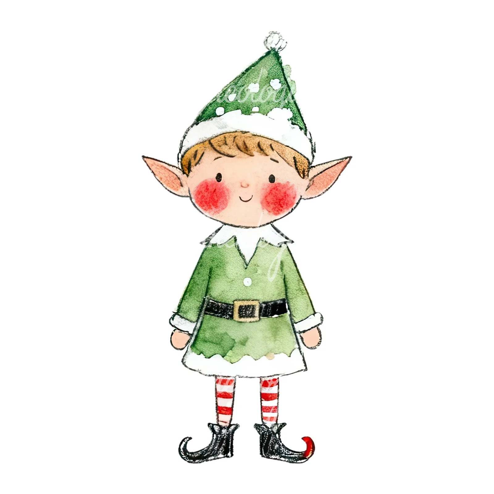 Watercolor Christmas children elf clipart 4 of 12 on a white background (JPG)