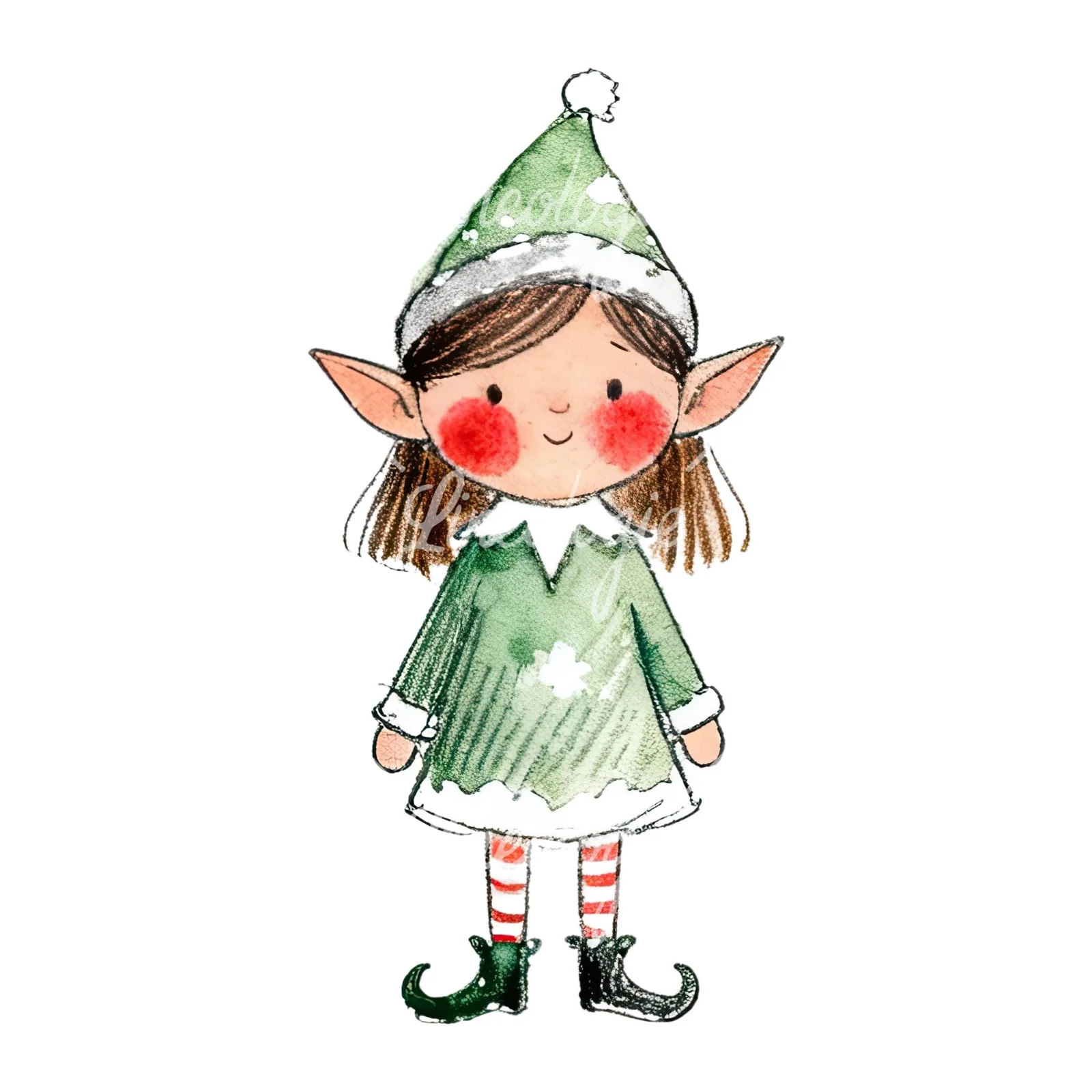 Watercolor Christmas children elf clipart 5 of 12 on a white background (JPG)