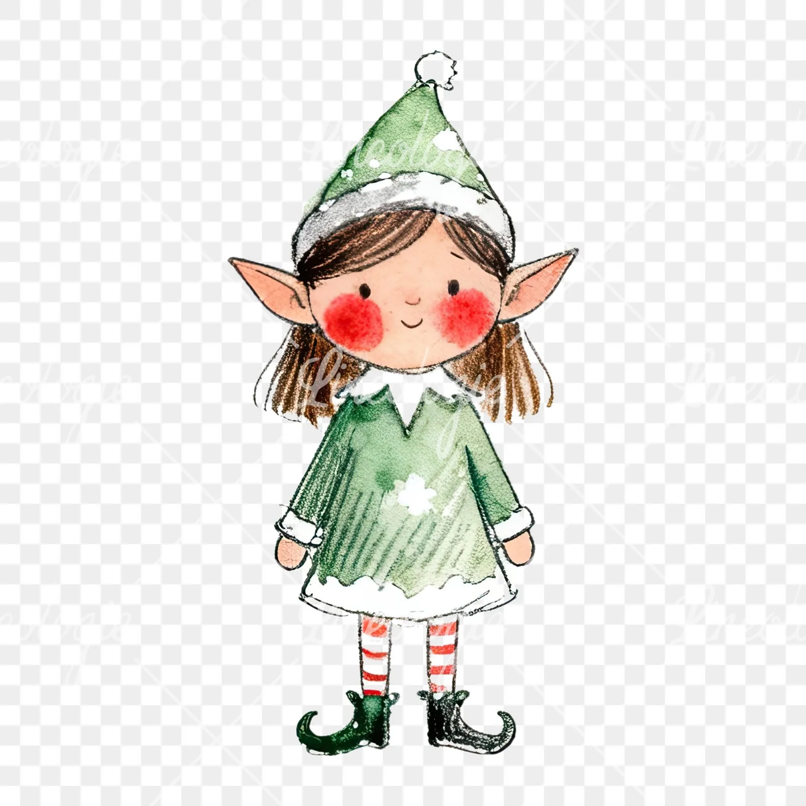 Watercolor Christmas children elf clipart 5 of 12 on a transparent background (PNG)