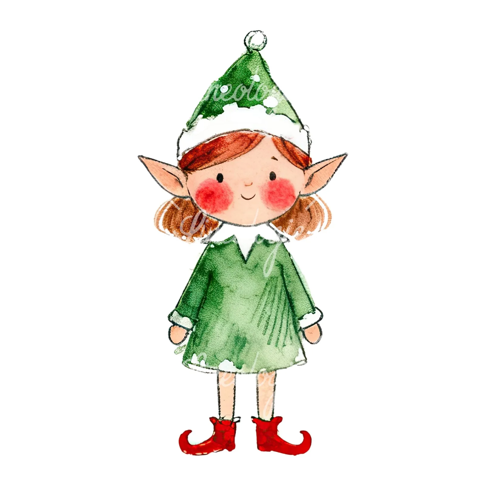 Watercolor Christmas children elf clipart 6 of 12 on a white background (JPG)