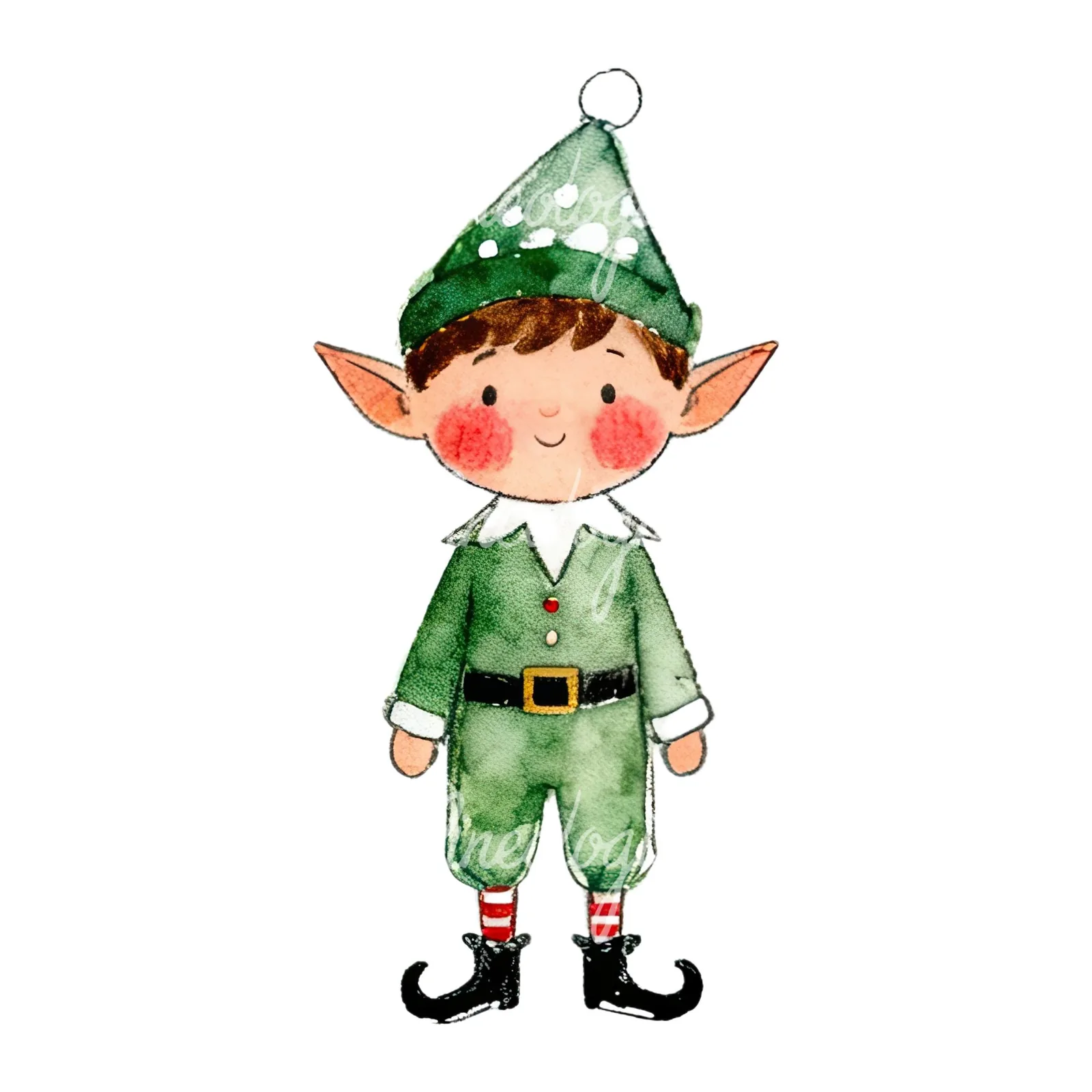 Watercolor Christmas children elf clipart 7 of 12 on a white background (JPG)