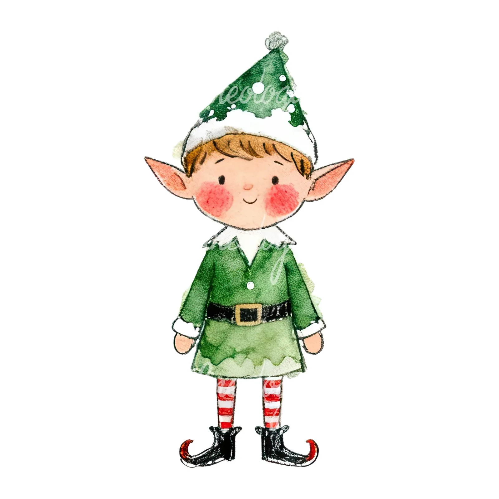 Watercolor Christmas children elf clipart 8 of 12 on a white background (JPG)