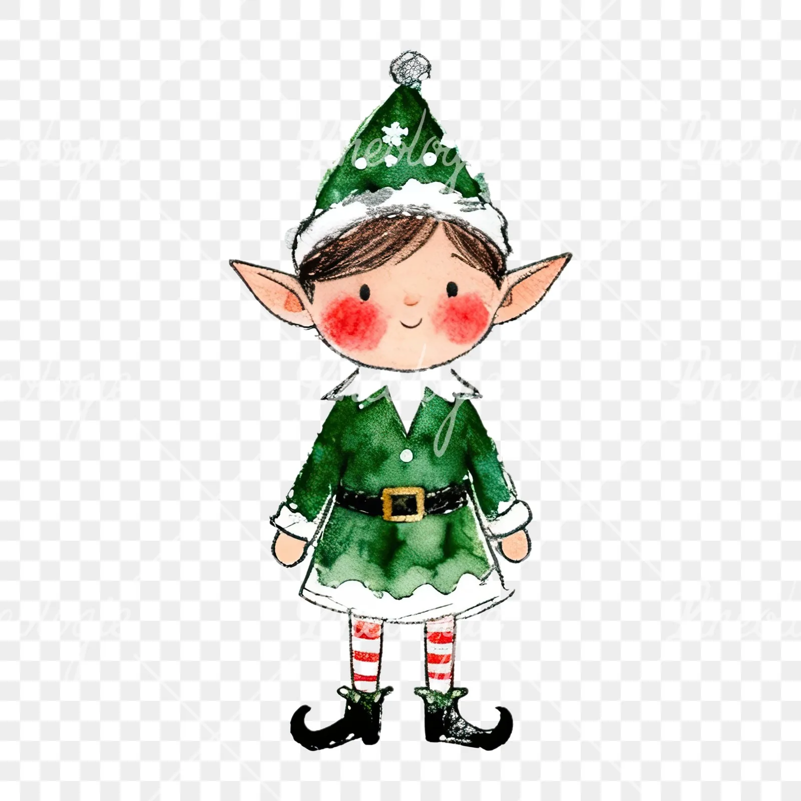 Watercolor Christmas children elf clipart 9 of 12 on a transparent background (PNG)