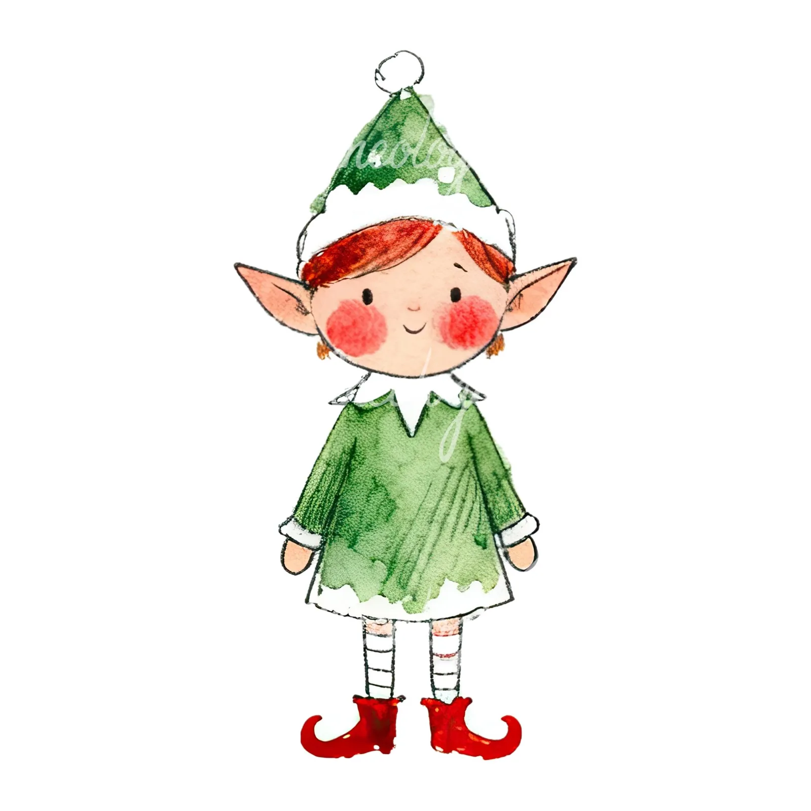 Watercolor Christmas children elf clipart 10 of 12 on a white background (JPG)