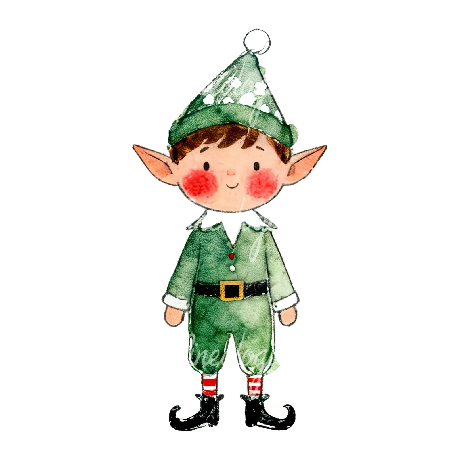 Watercolor Christmas children elf clipart 11 of 12 on a white background (JPG)