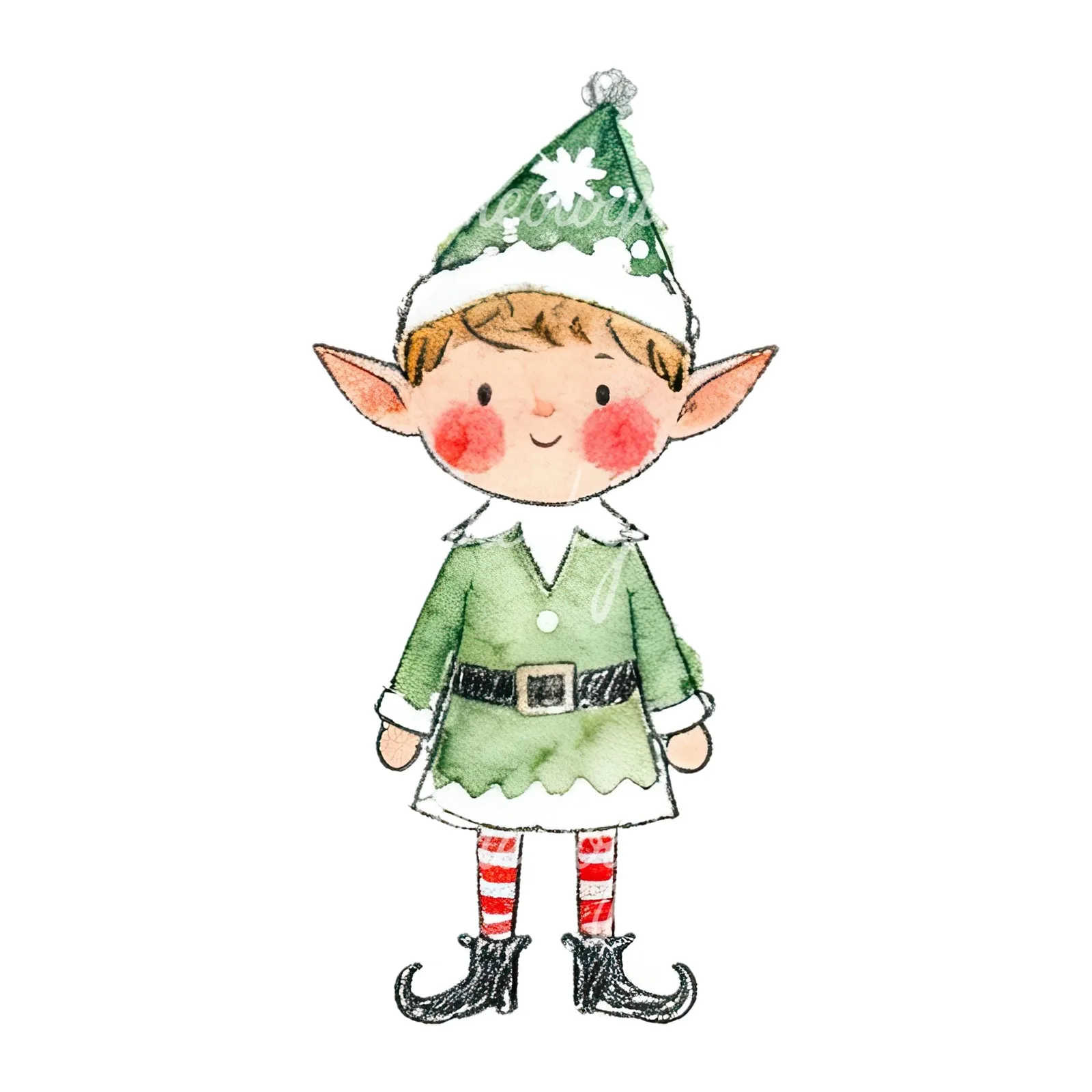 Watercolor Christmas children elf clipart 12 of 12 on a white background (JPG)