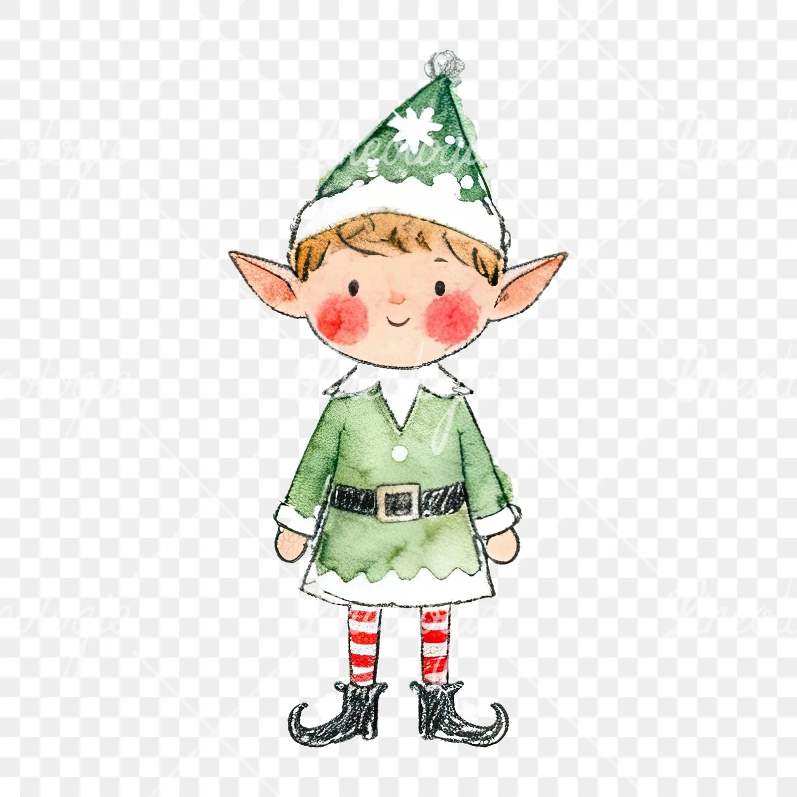 Watercolor Christmas children elf clipart 12 of 12 on a transparent background (PNG)