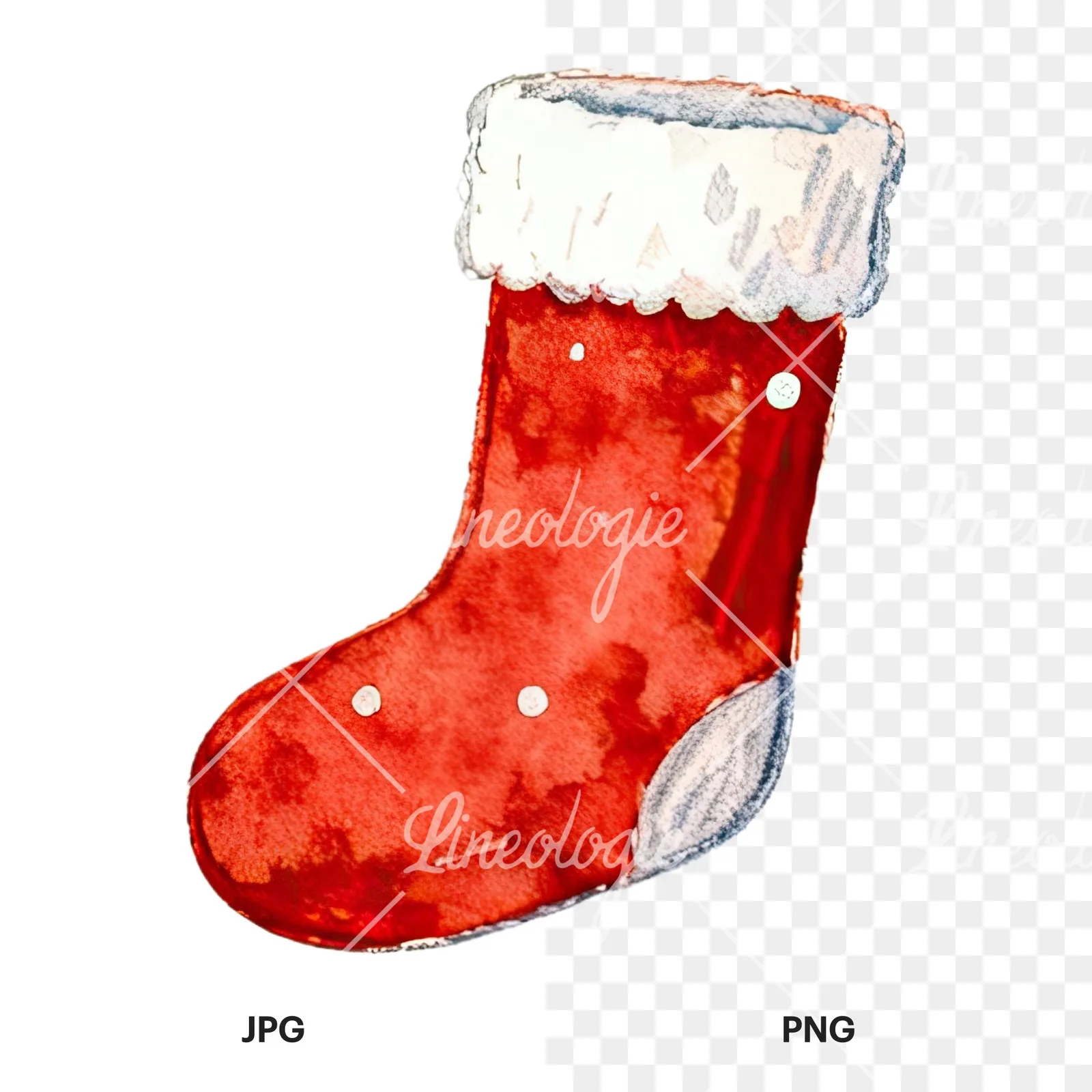 Watercolor Christmas icons clipart 9 of 12, as a JPG on white and a transparent PNG