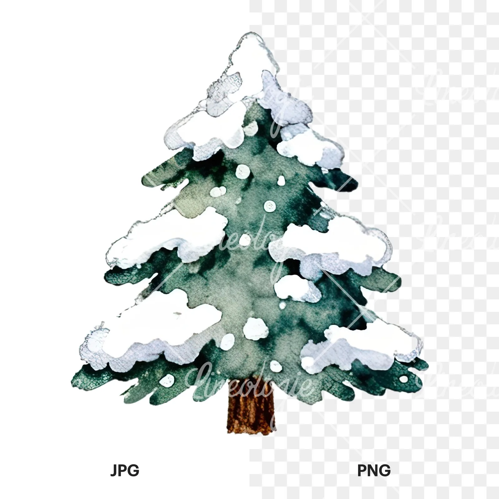 Watercolor Christmas item with deer clipart 1 of 12, as a JPG on white and a transparent PNG