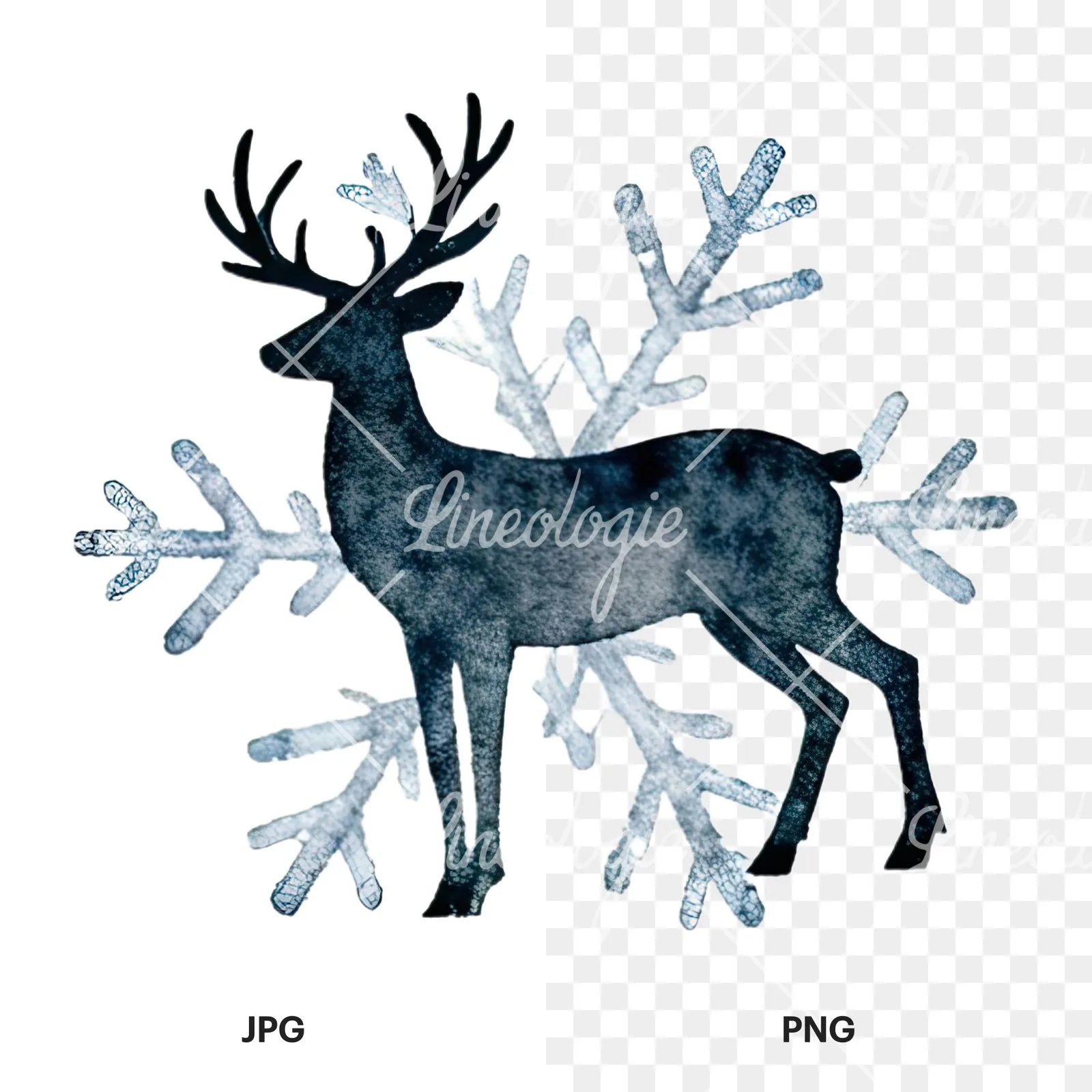 Watercolor Christmas item with deer clipart 3 of 12, as a JPG on white and a transparent PNG