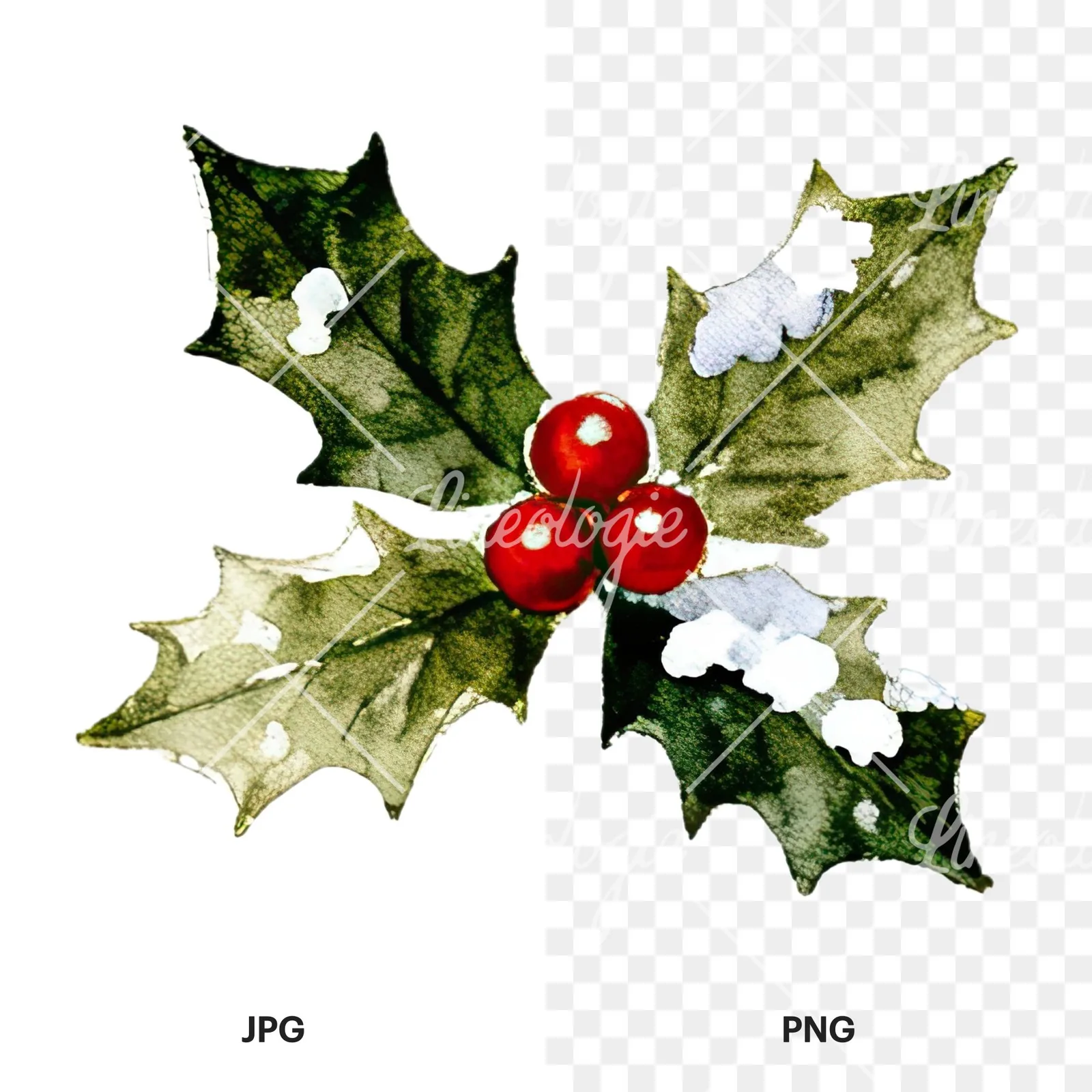 Watercolor Christmas item with deer clipart 10 of 12, as a JPG on white and a transparent PNG