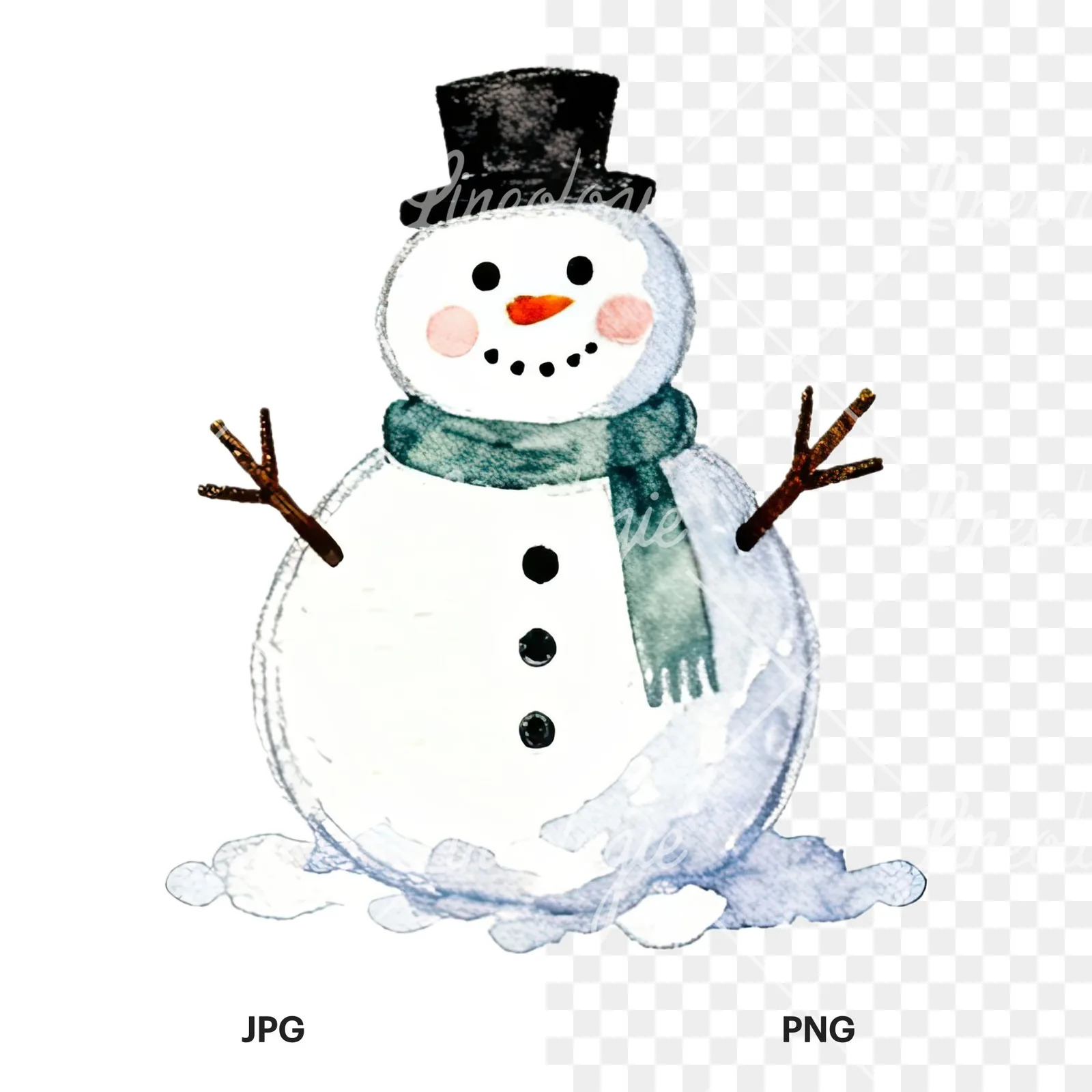 Watercolor Christmas item with deer clipart 11 of 12, as a JPG on white and a transparent PNG