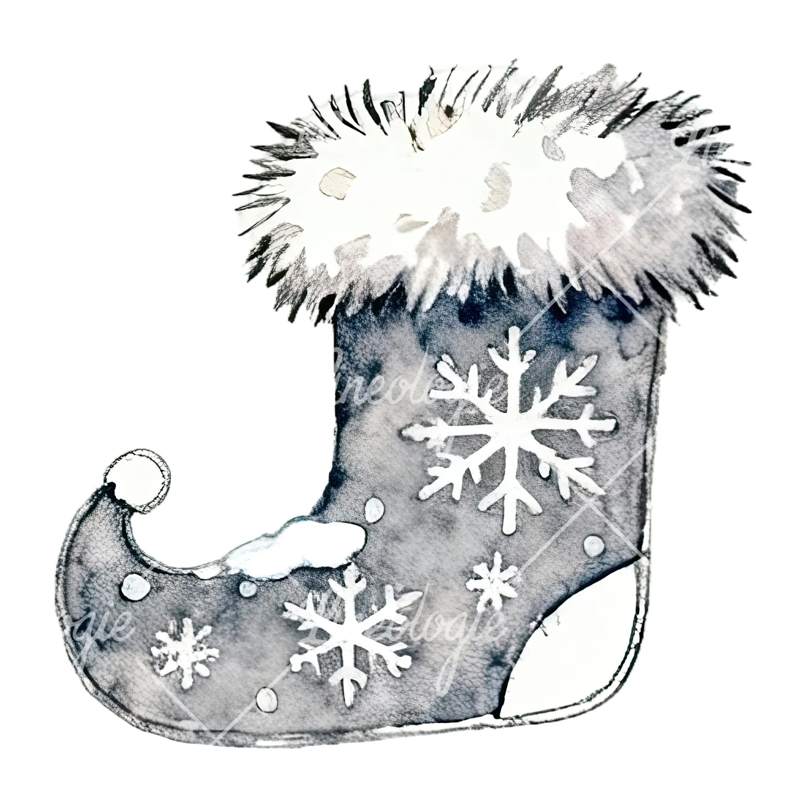 Watercolor Christmas elves shoe clipart 1 of 12 on a white background (JPG)