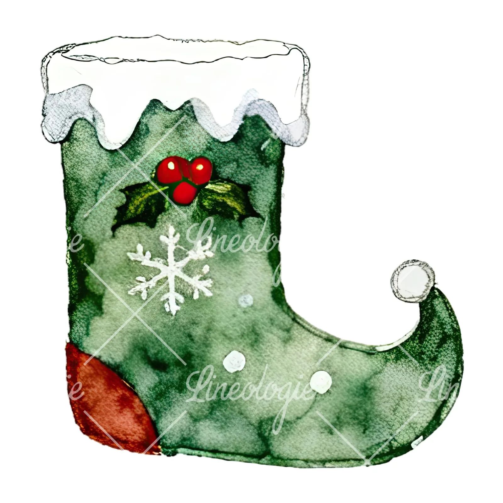Watercolor Christmas elves shoe clipart 3 of 12 on a white background (JPG)